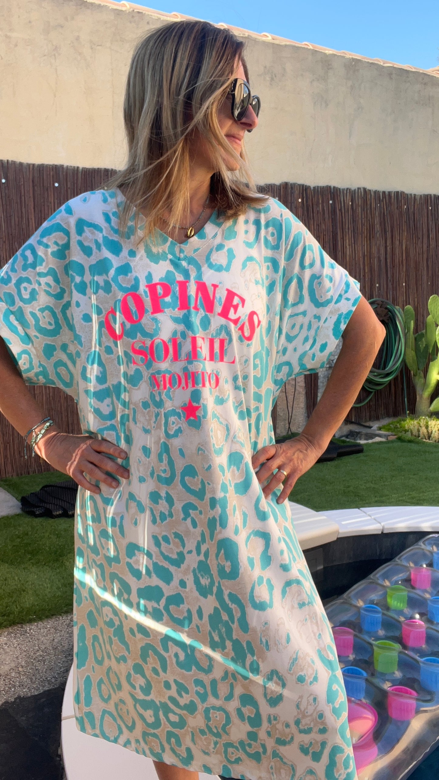 ROBE TEE SHIRT LEOPARD TURQUOISE/BLANC "COPINE SOLEIL MOJITO"