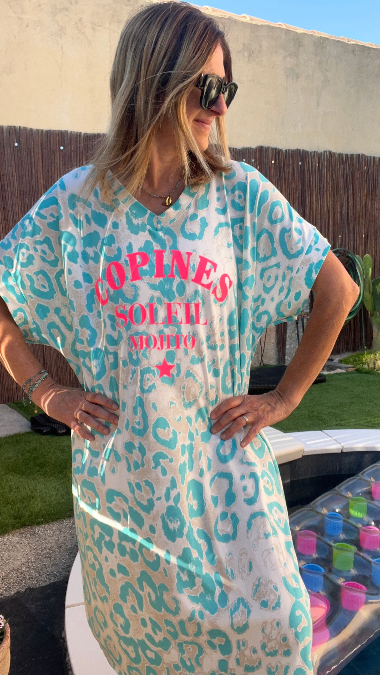 ROBE TEE SHIRT LEOPARD TURQUOISE/BLANC "COPINE SOLEIL MOJITO"