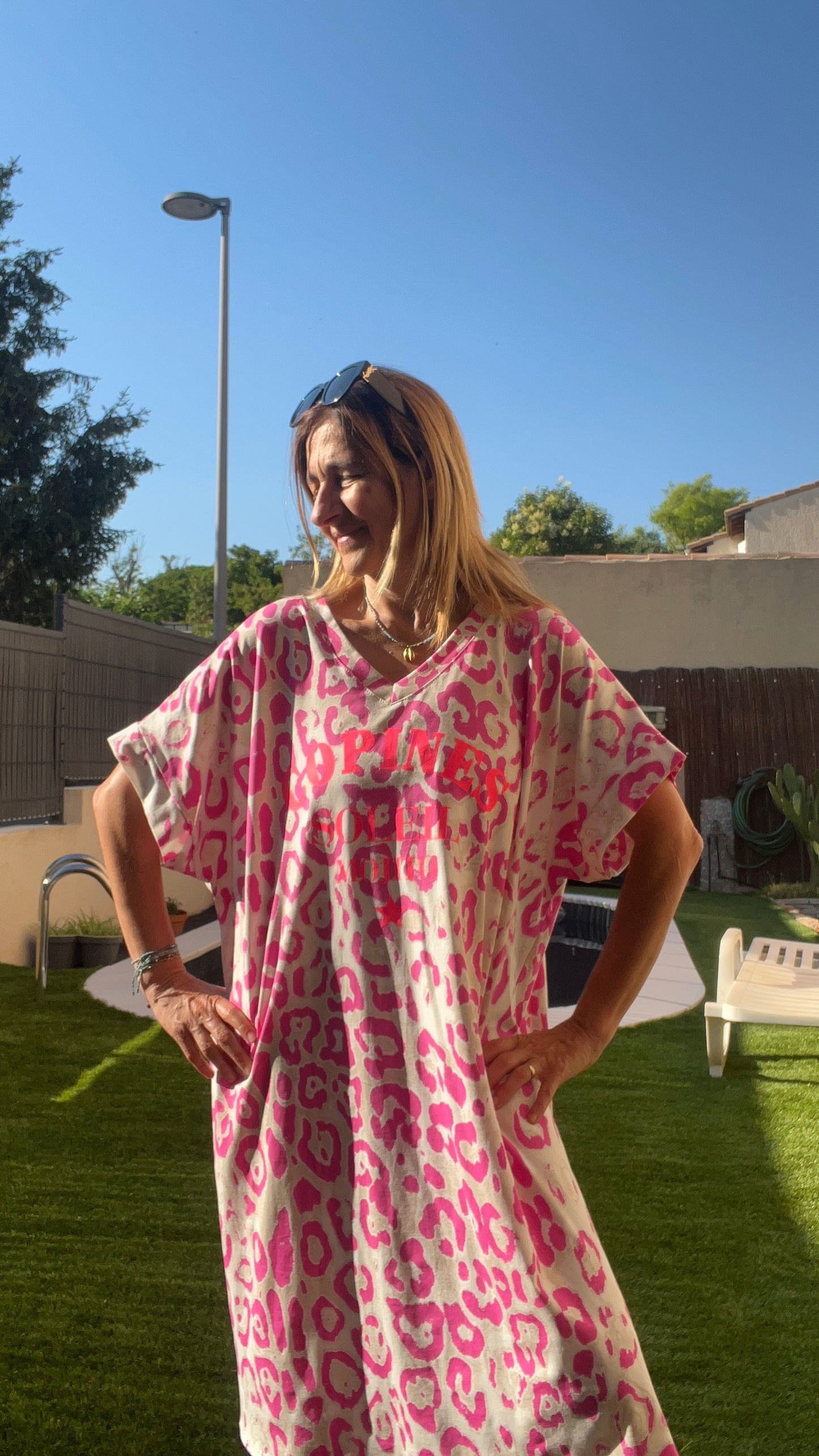 ROBE TEE SHIRT LEOPARD ROSE FUCHSIA/BLANC "COPINE SOLEIL MOJITO"