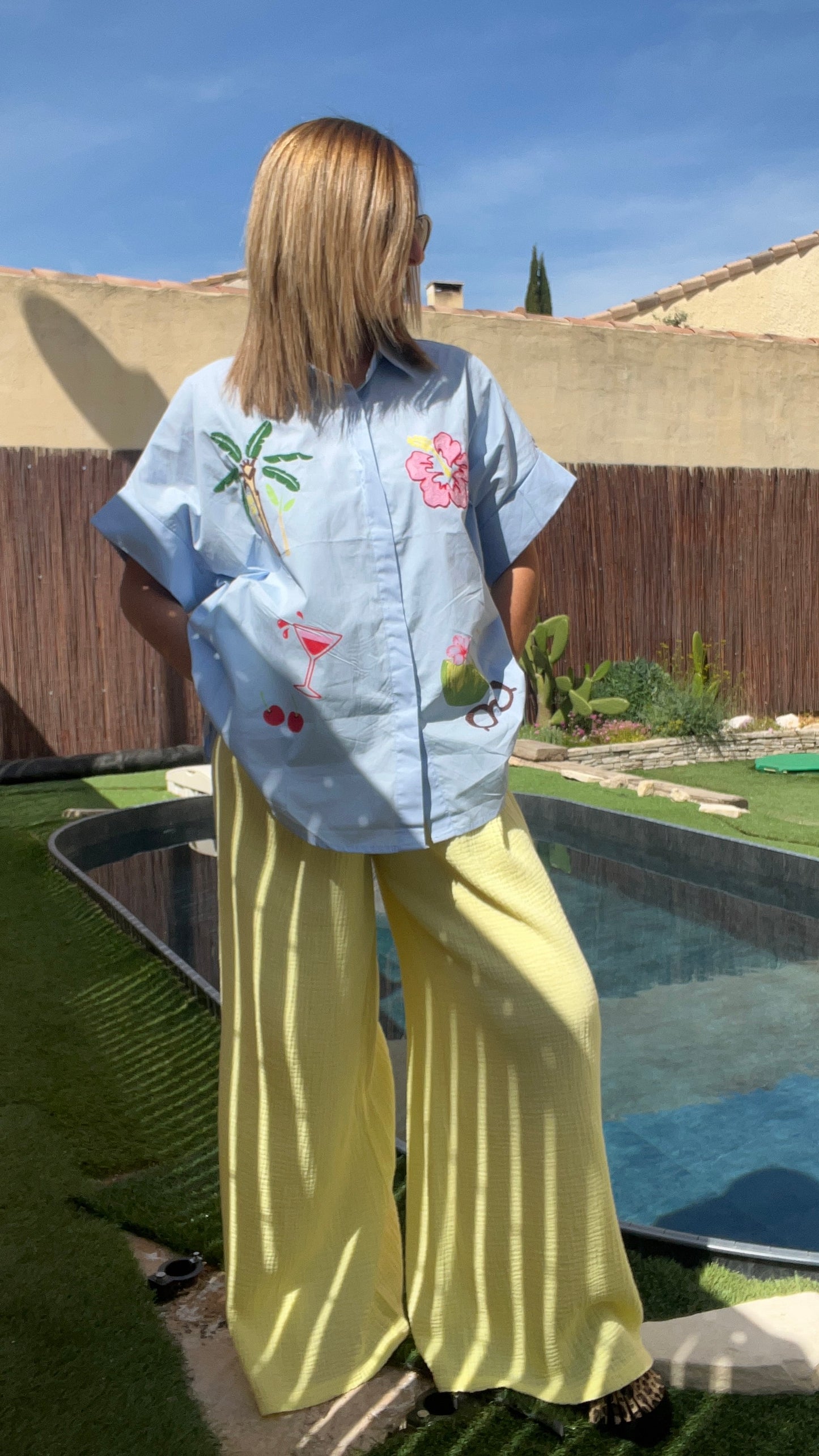 PANTALON FLUIDE JAUNE GAZE DE COTON