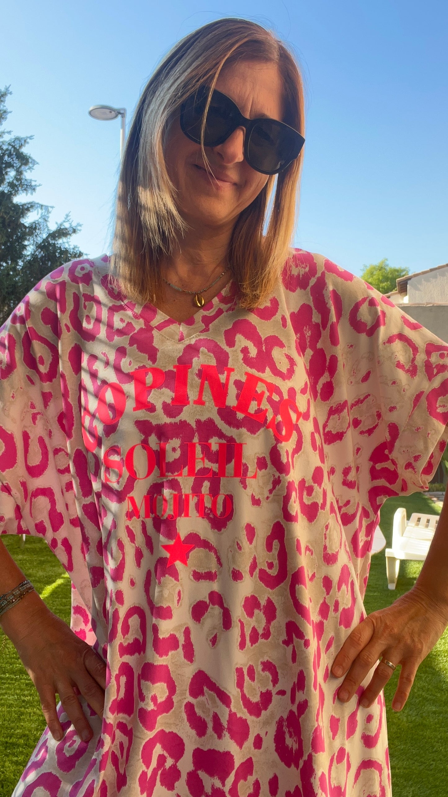 ROBE TEE SHIRT LEOPARD ROSE FUCHSIA/BLANC "COPINE SOLEIL MOJITO"