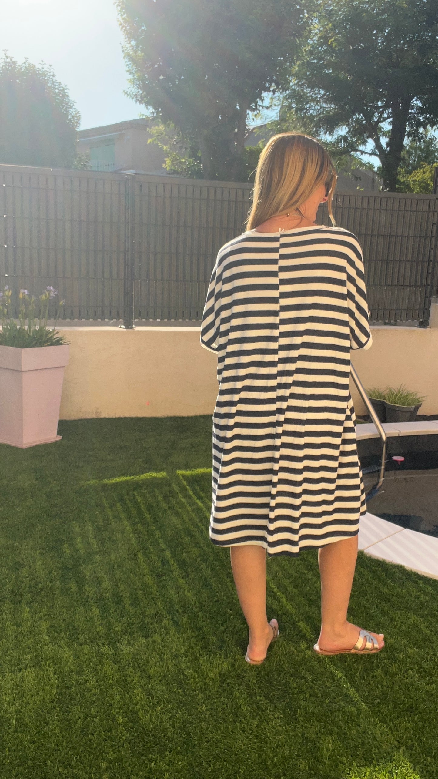 ROBE RAYEE BLEU/BLANC EPONGE "SAINT-TROPEZ"