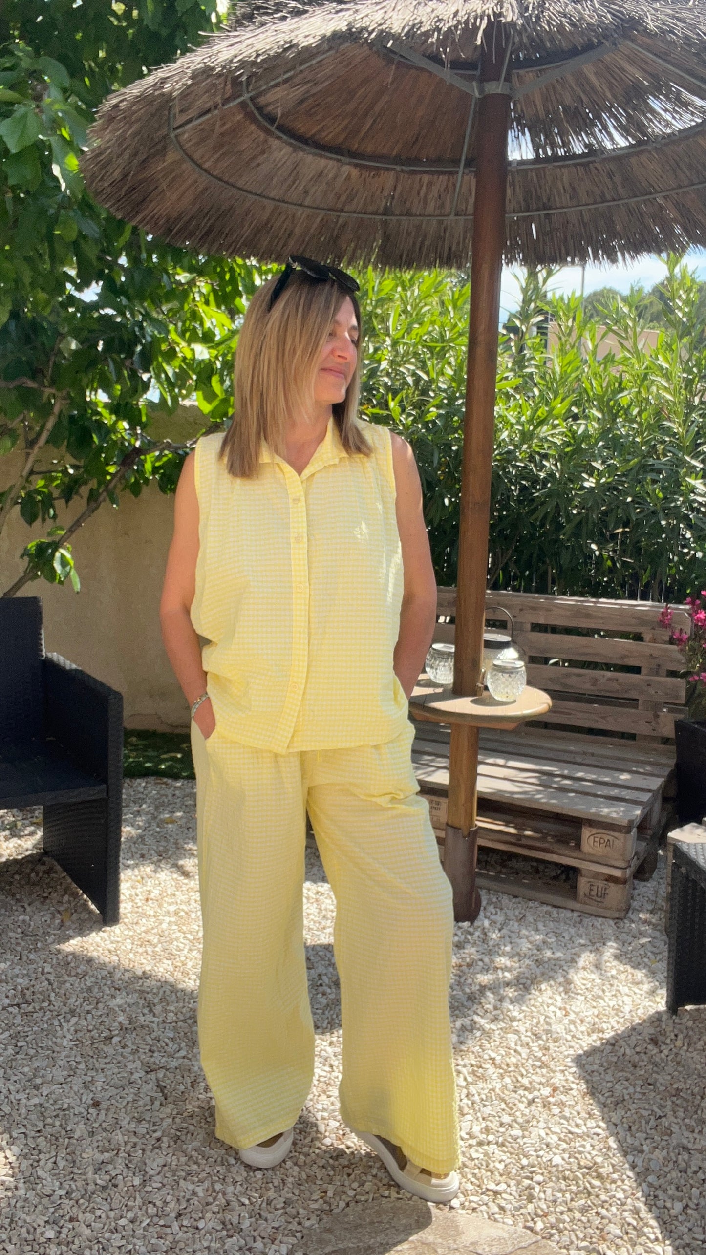 PANTALON JAUNE PÂLE VICHY