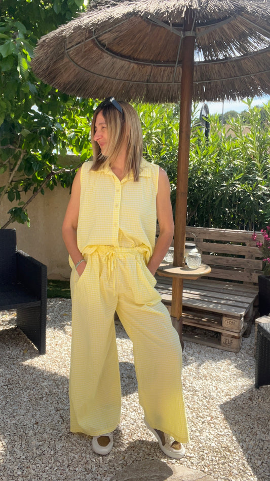 CHEMISIER SANS MANCHES VICHY JAUNE