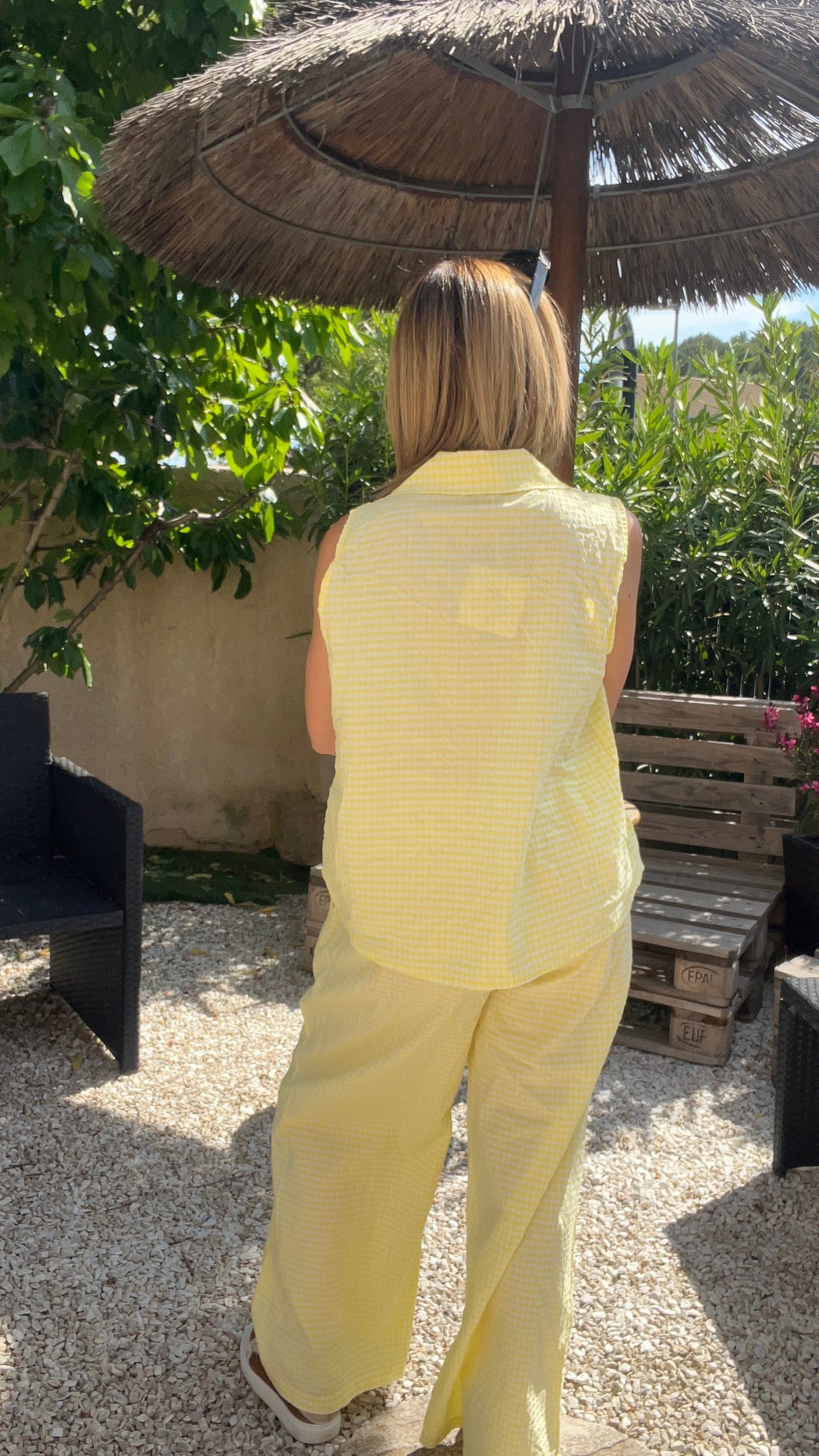 PANTALON JAUNE PÂLE VICHY