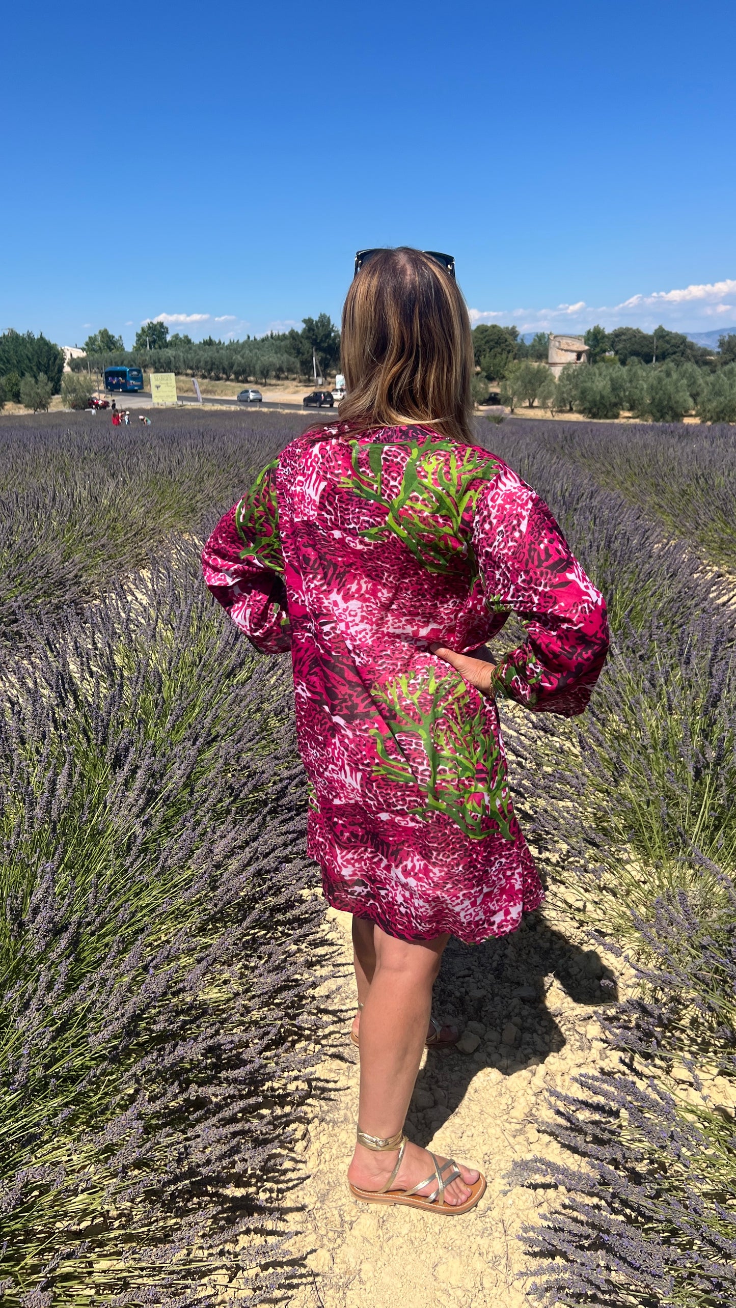 ROBE DE PLAGE MANCHES LONGUES ROSE/VERT/BLANC