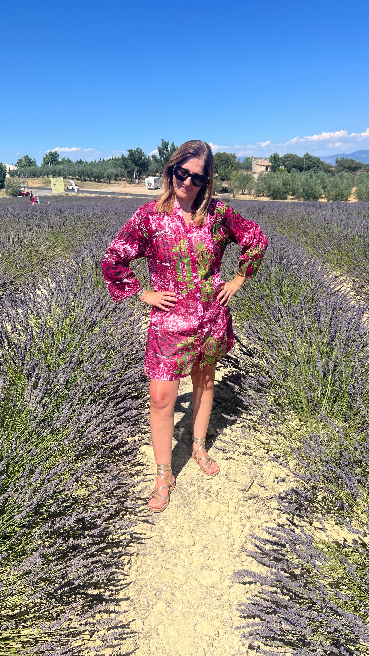 ROBE DE PLAGE MANCHES LONGUES ROSE/VERT/BLANC