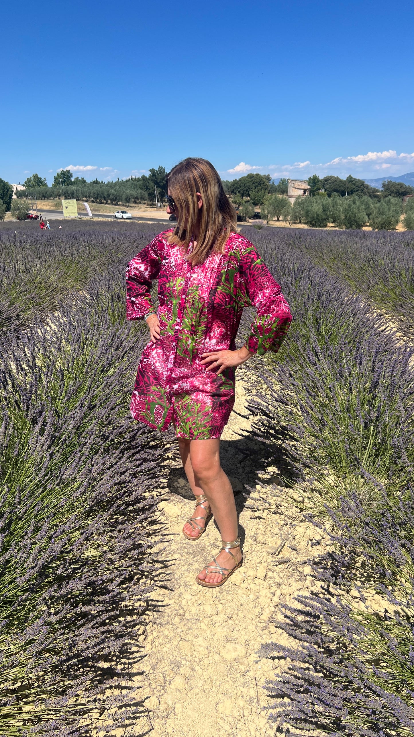 ROBE DE PLAGE MANCHES LONGUES ROSE/VERT/BLANC