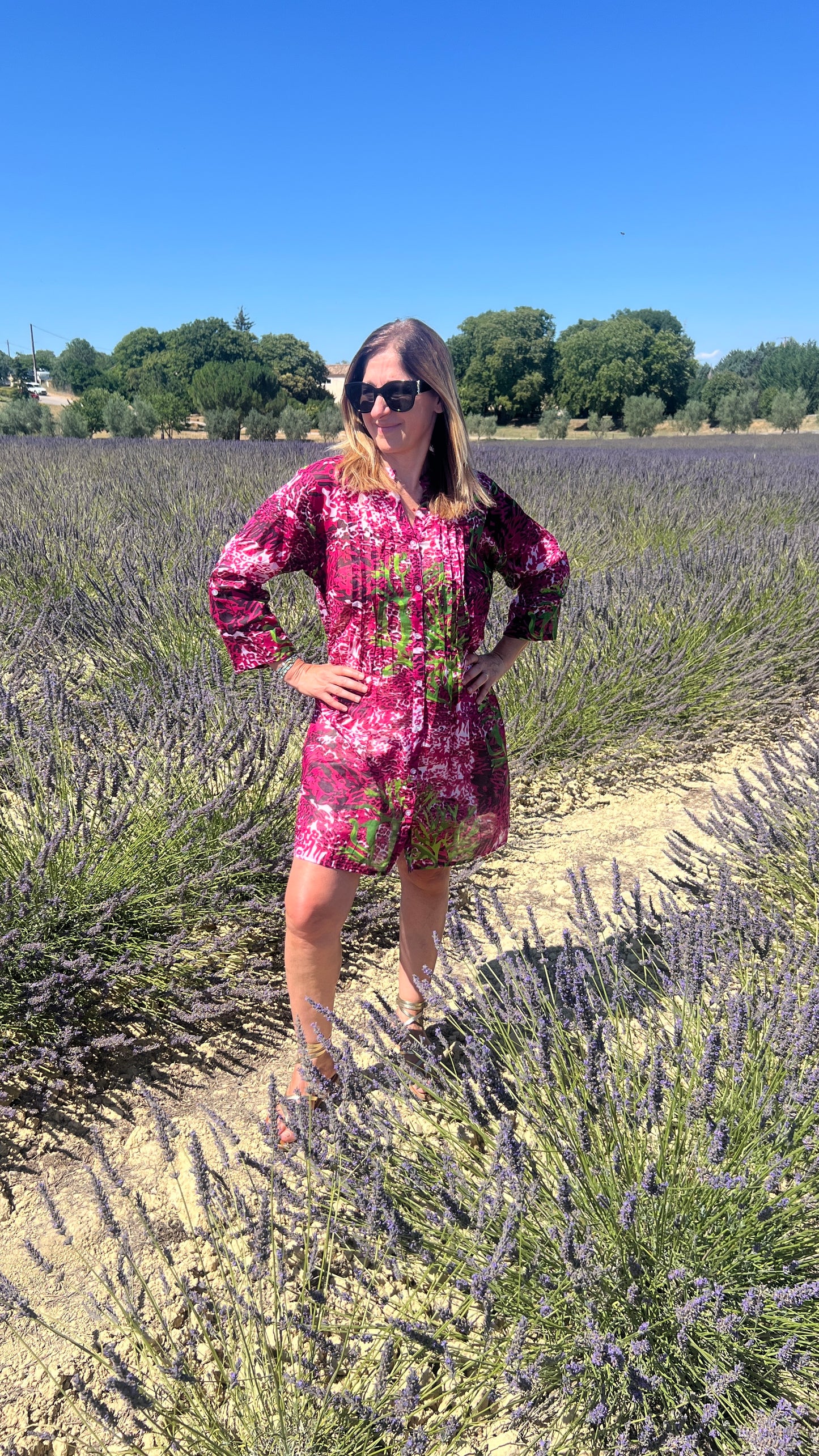 ROBE DE PLAGE MANCHES LONGUES ROSE/VERT/BLANC