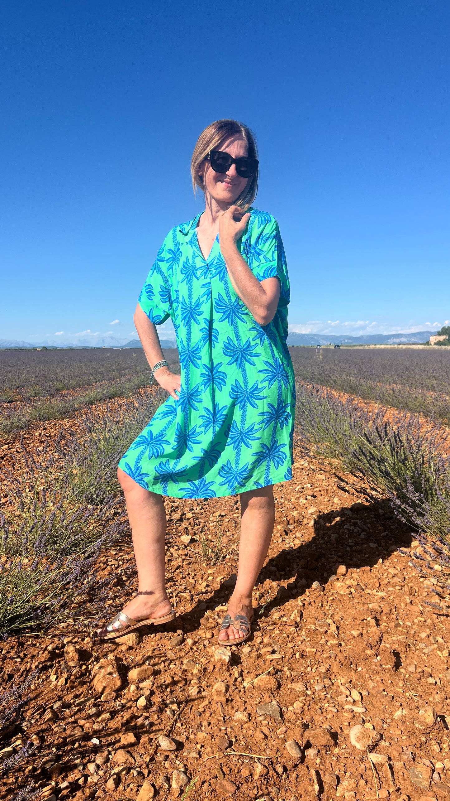 ROBE COLOREE VERTE/BLEUE