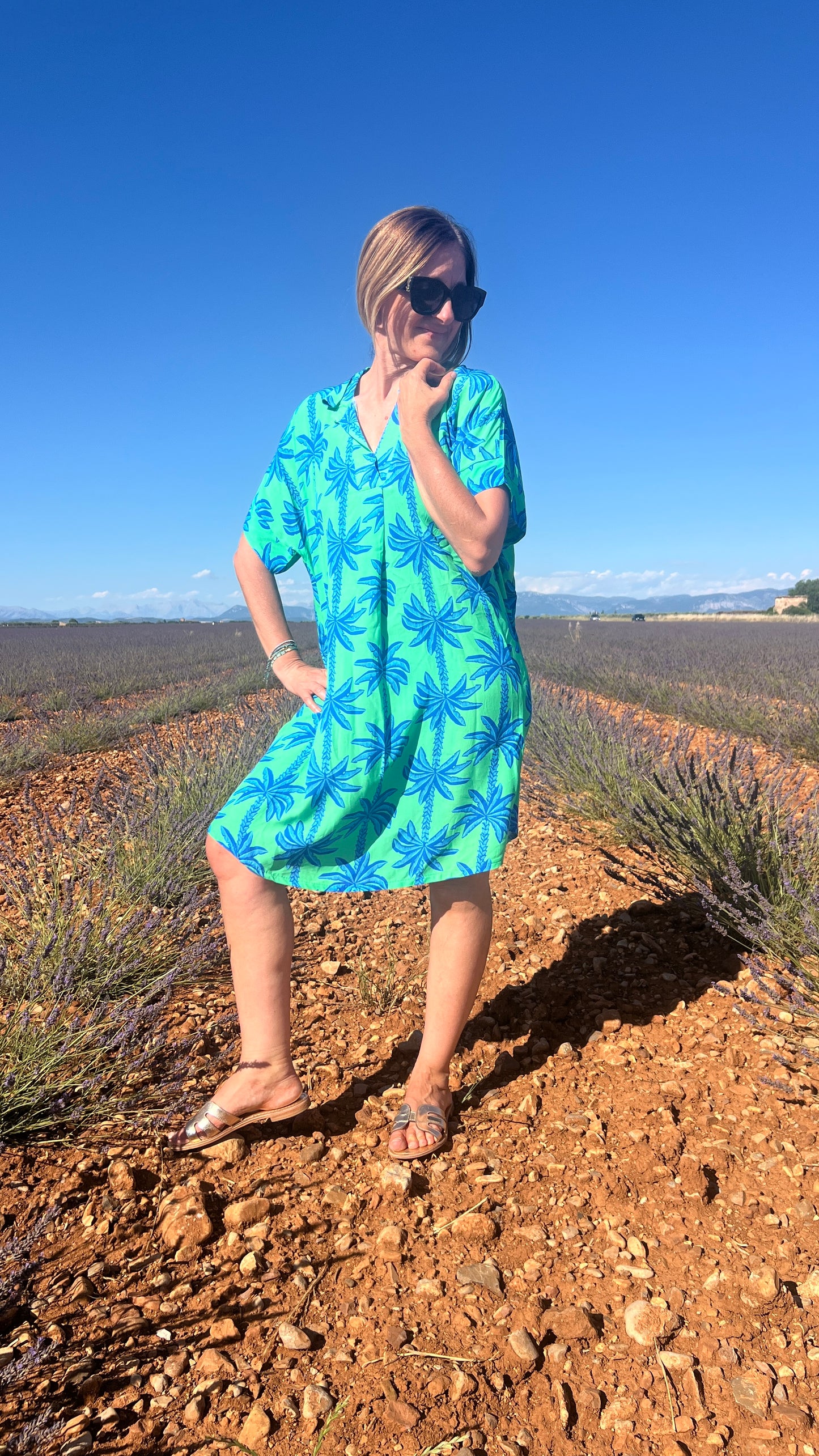 ROBE COLOREE VERTE/BLEUE