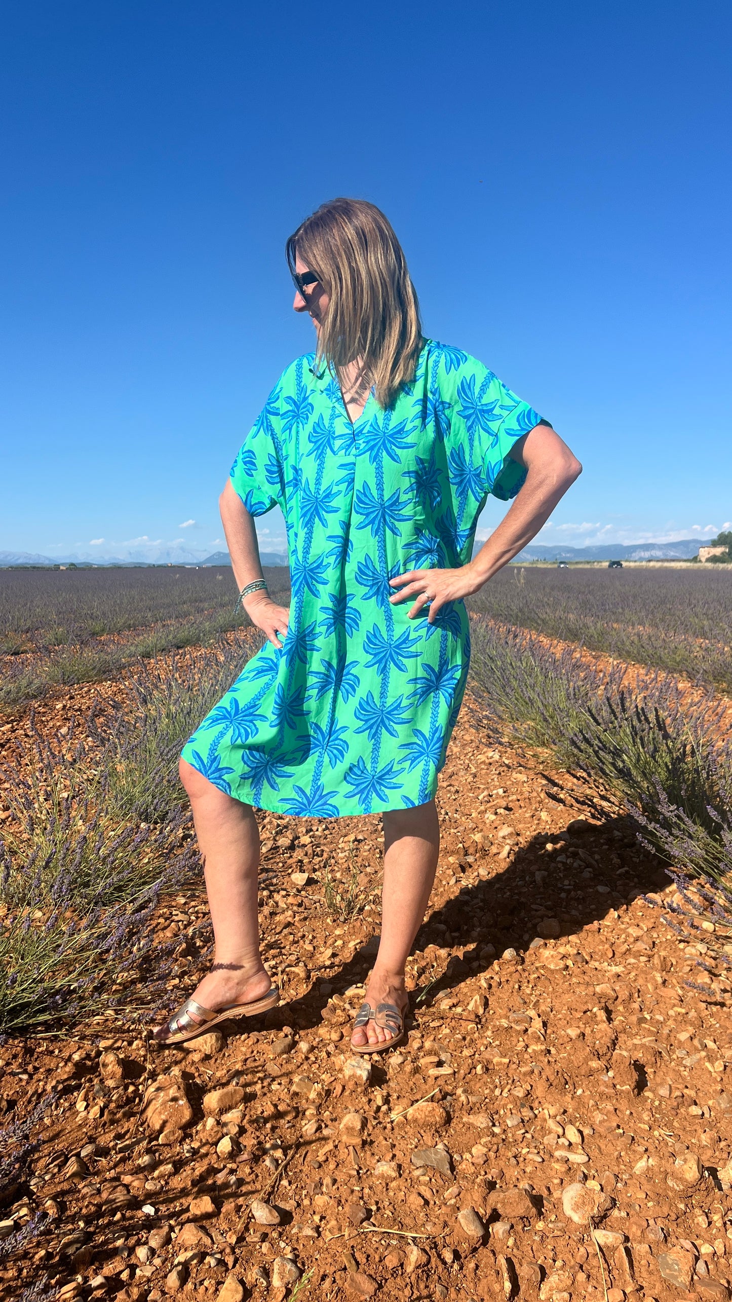 ROBE COLOREE VERTE/BLEUE