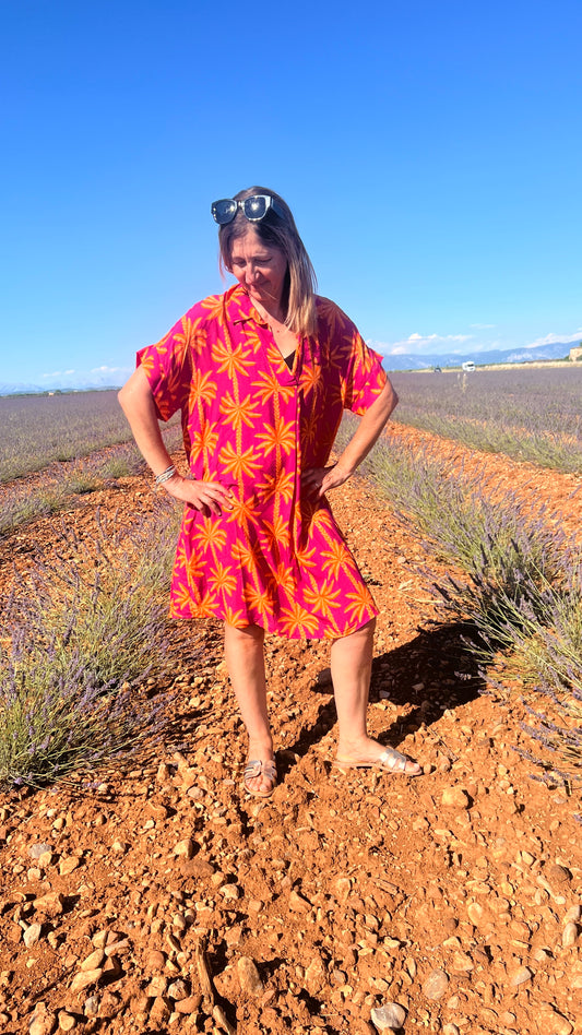 ROBE COLOREE ROSE FUCHSIA/ORANGE