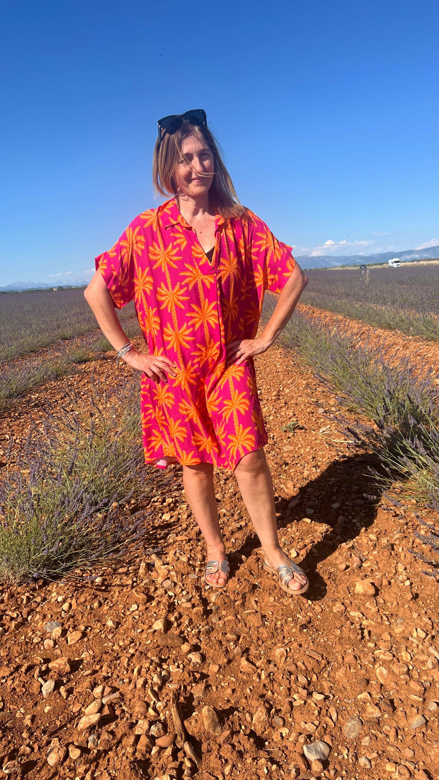 ROBE COLOREE ROSE FUCHSIA/ORANGE