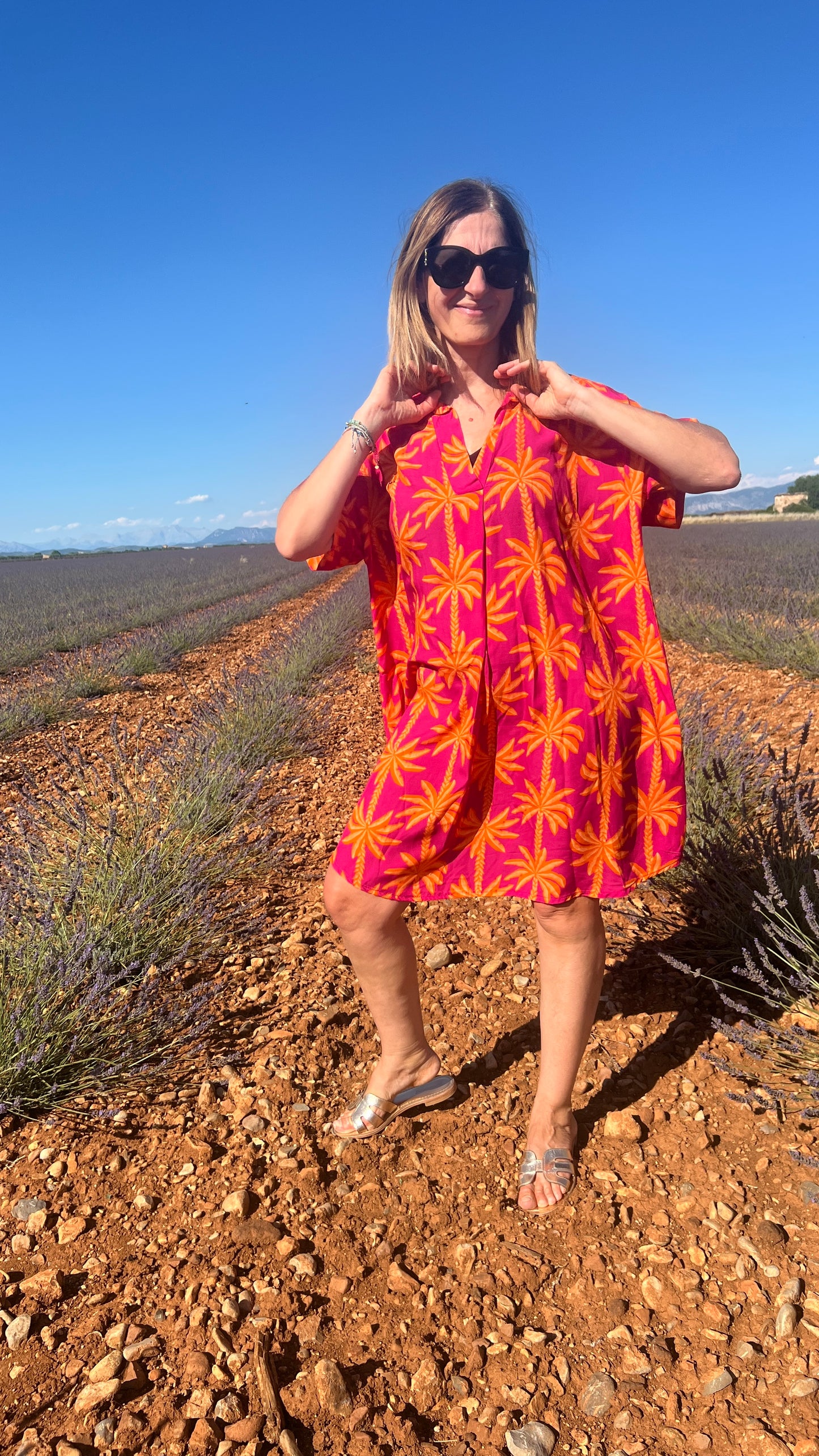 ROBE COLOREE ROSE FUCHSIA/ORANGE