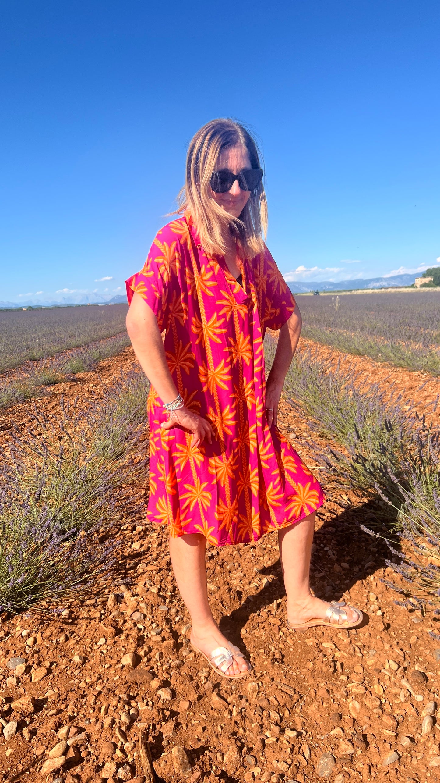 ROBE COLOREE ROSE FUCHSIA/ORANGE