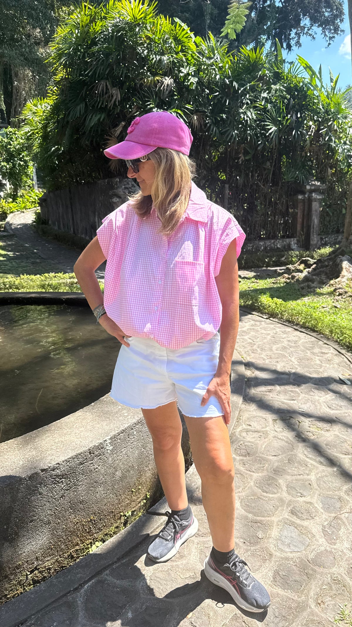 CHEMISIER SANS MANCHES ROSE/BLANC VICHY