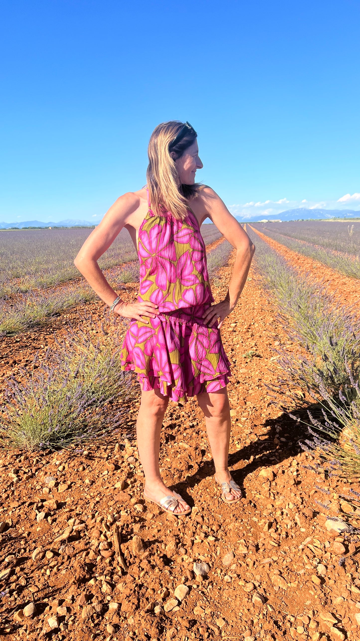 ROBE DOS NU ROSE FUCHSIA/VERT PISTACHE