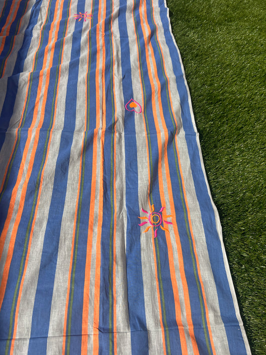 PAREO RAYE BLEU/BLANC/ORANGE FLUO