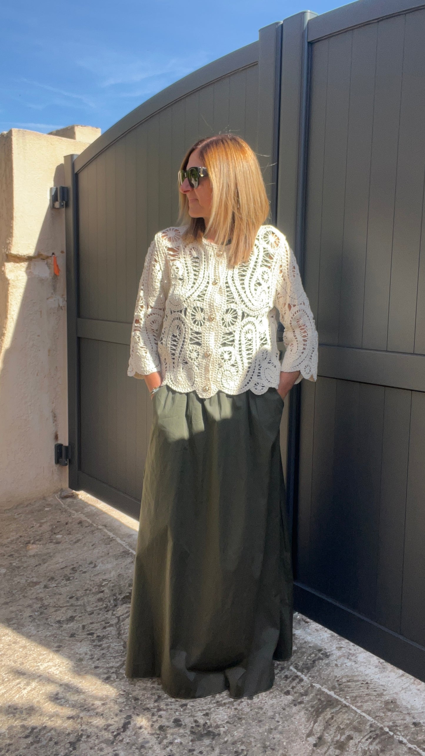 GILET BEIGE AU CROCHET MANCHES 3/4