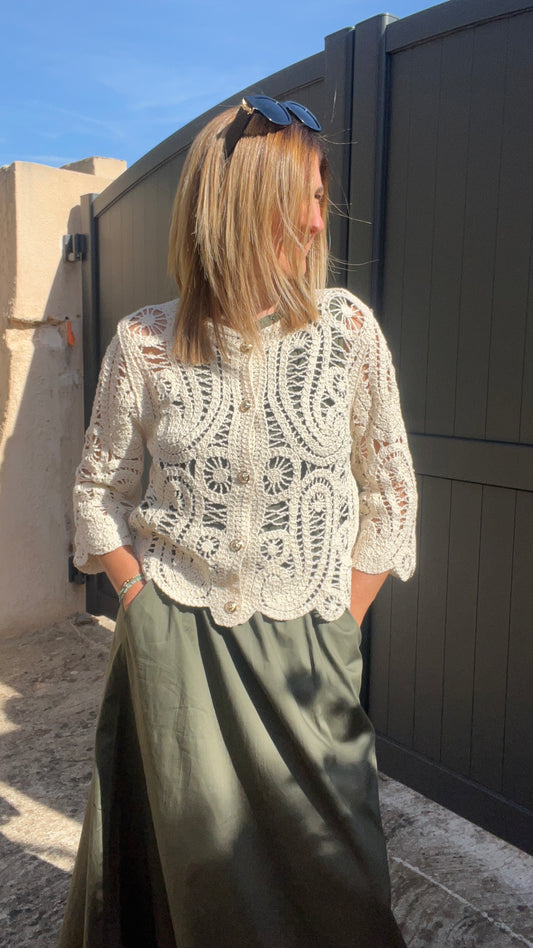GILET BEIGE AU CROCHET MANCHES 3/4