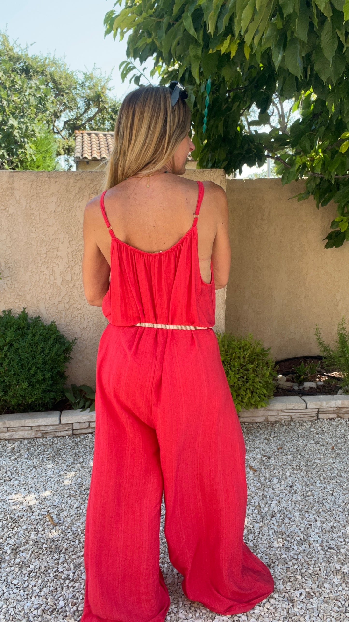 COMBINAISON PANTALON FLUIDE ROUGE/CORAIL