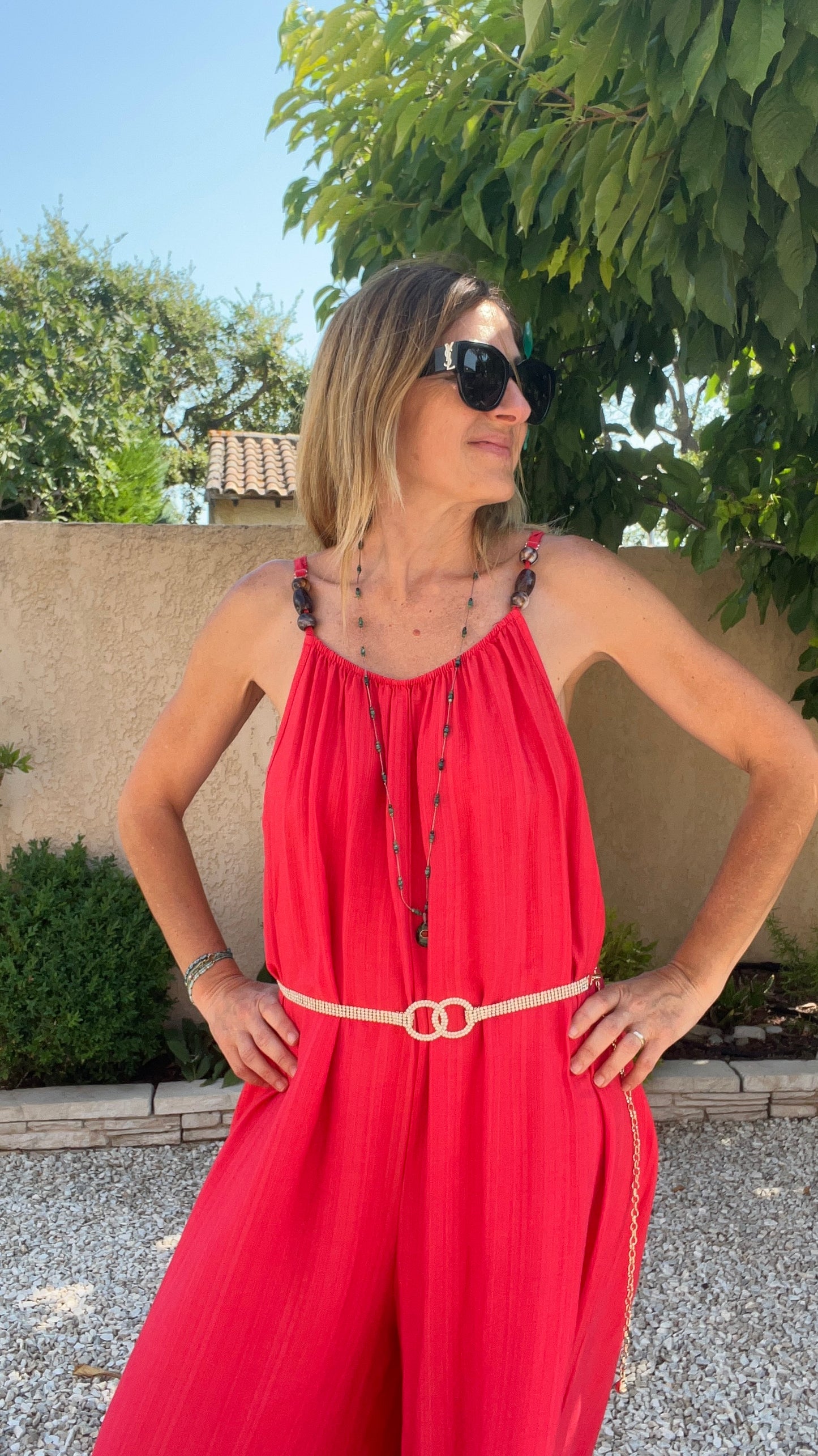 COMBINAISON PANTALON FLUIDE ROUGE/CORAIL
