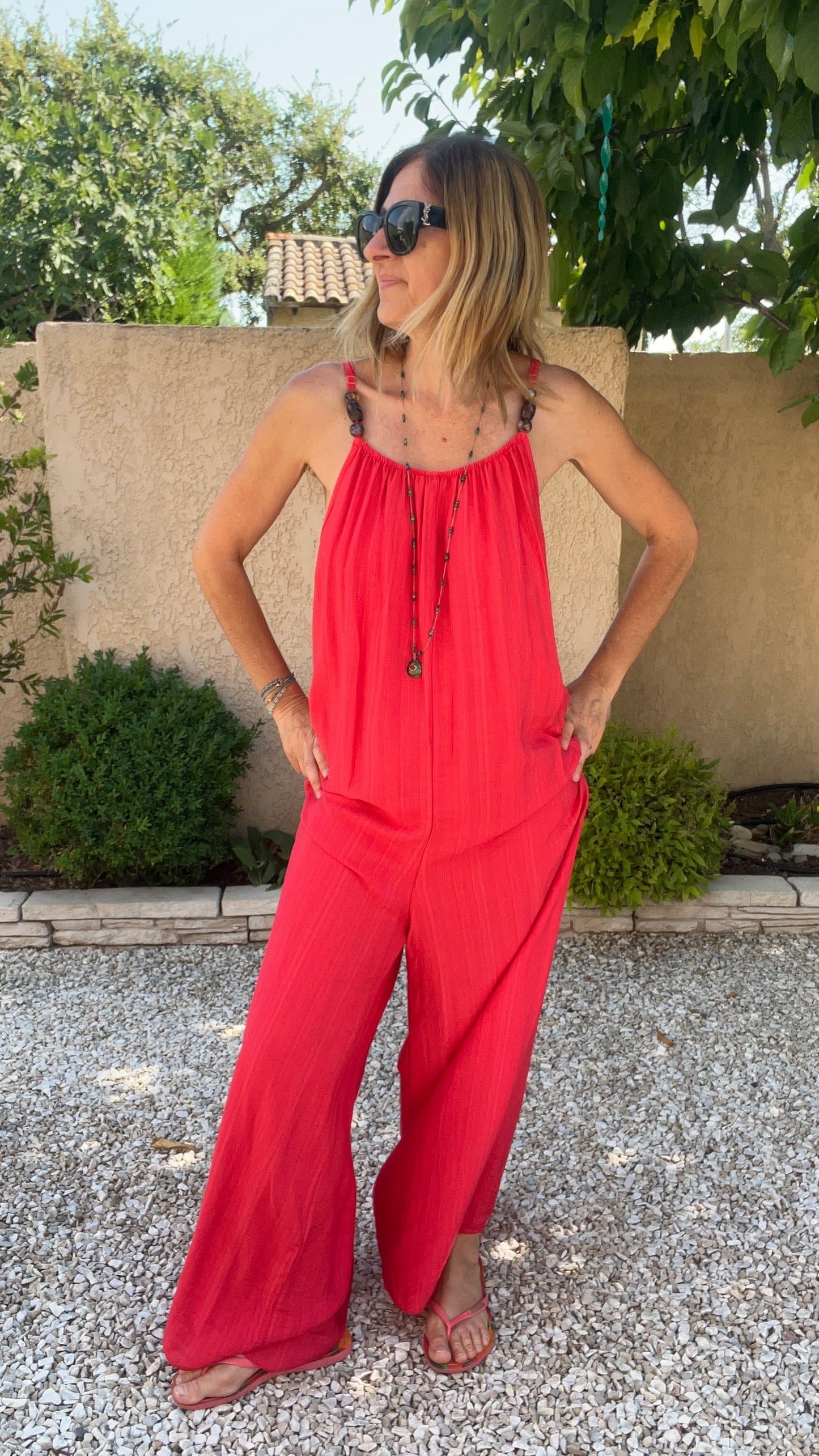 COMBINAISON PANTALON FLUIDE ROUGE/CORAIL