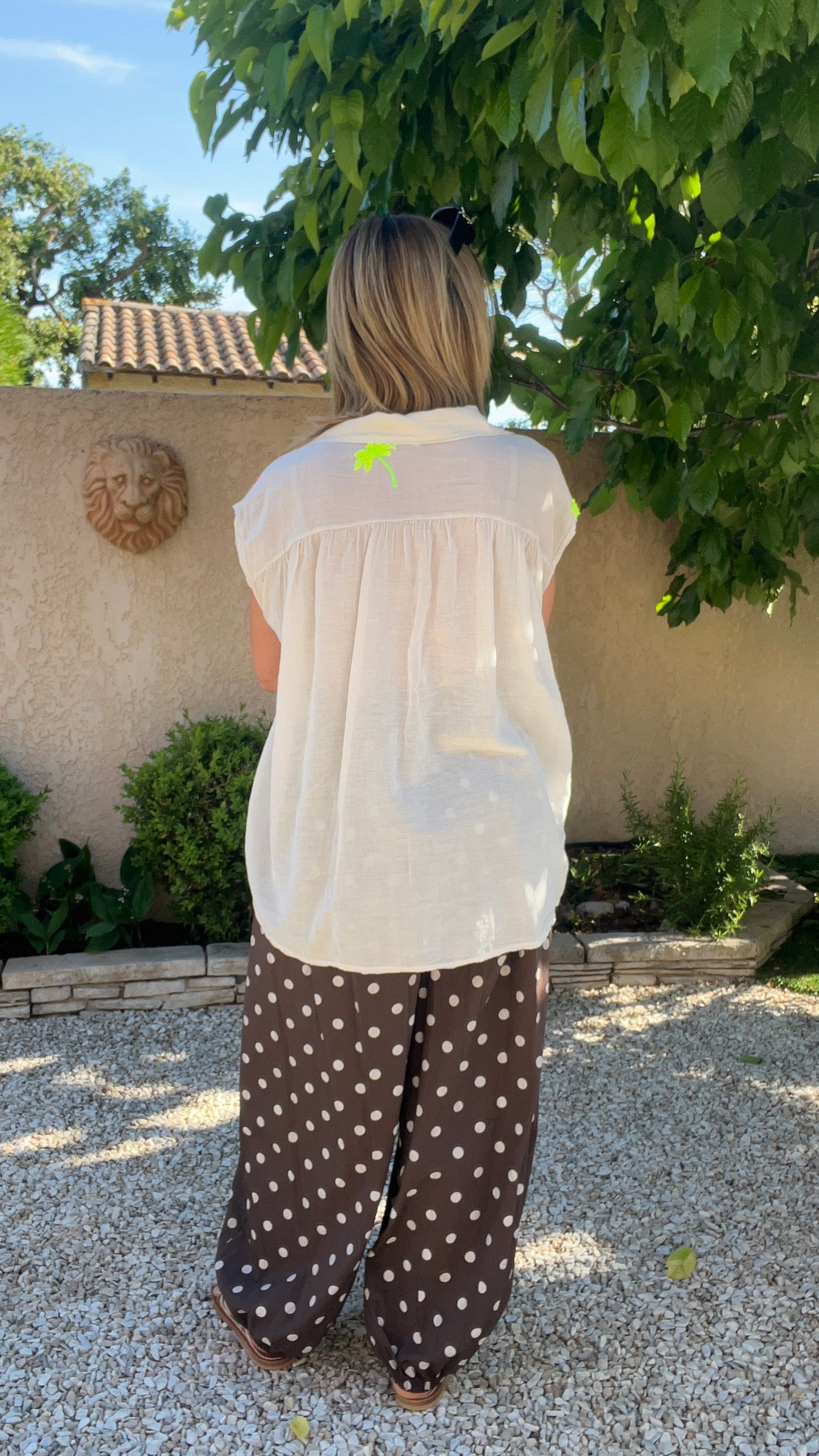 CHEMISIER BEIGE OVERSIZE PALMIERS/COEURS FLUO
