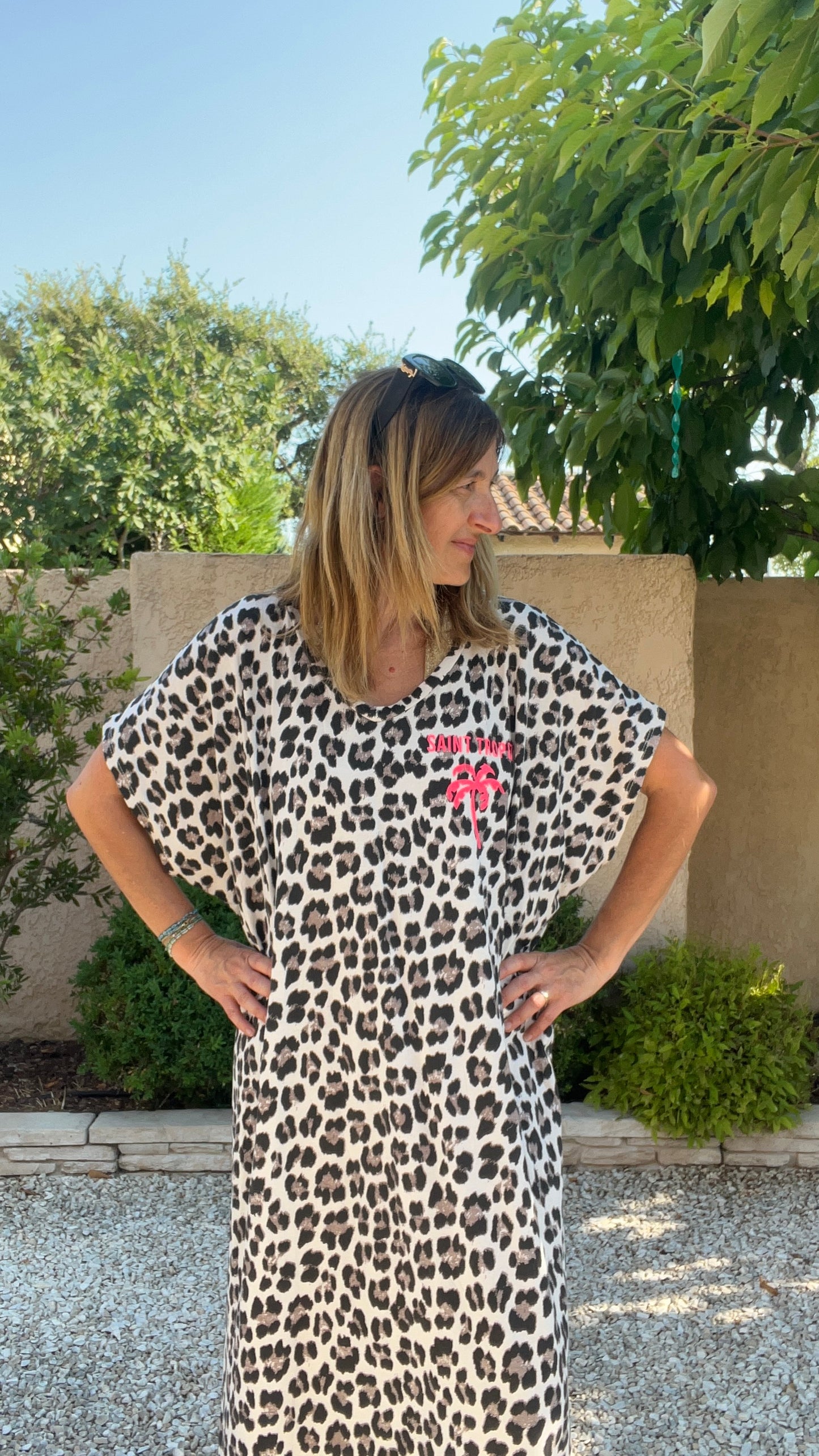 ROBE LONGUE TEE SHIRT LEOPARD BEIGE/NOIR SAINT-TROPEZ