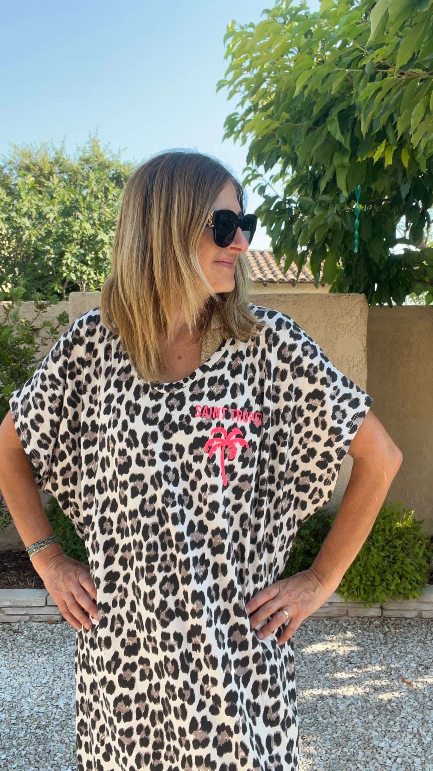 ROBE LONGUE TEE SHIRT LEOPARD BEIGE/NOIR SAINT-TROPEZ
