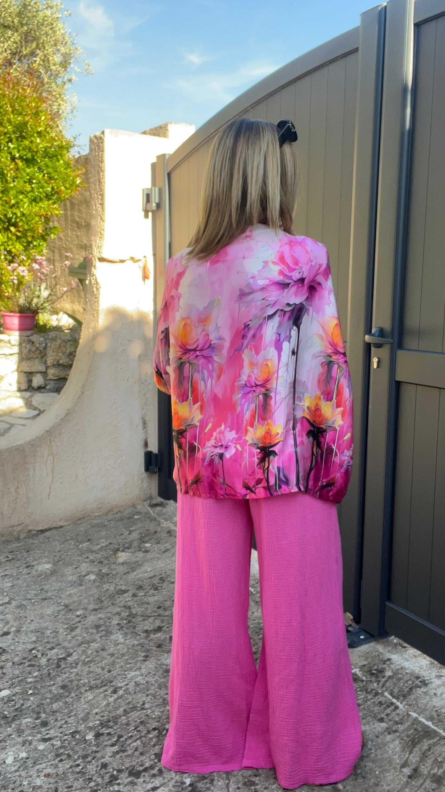 PANTALON FLUIDE ROSE FUCHSIA GAZE DE COTON