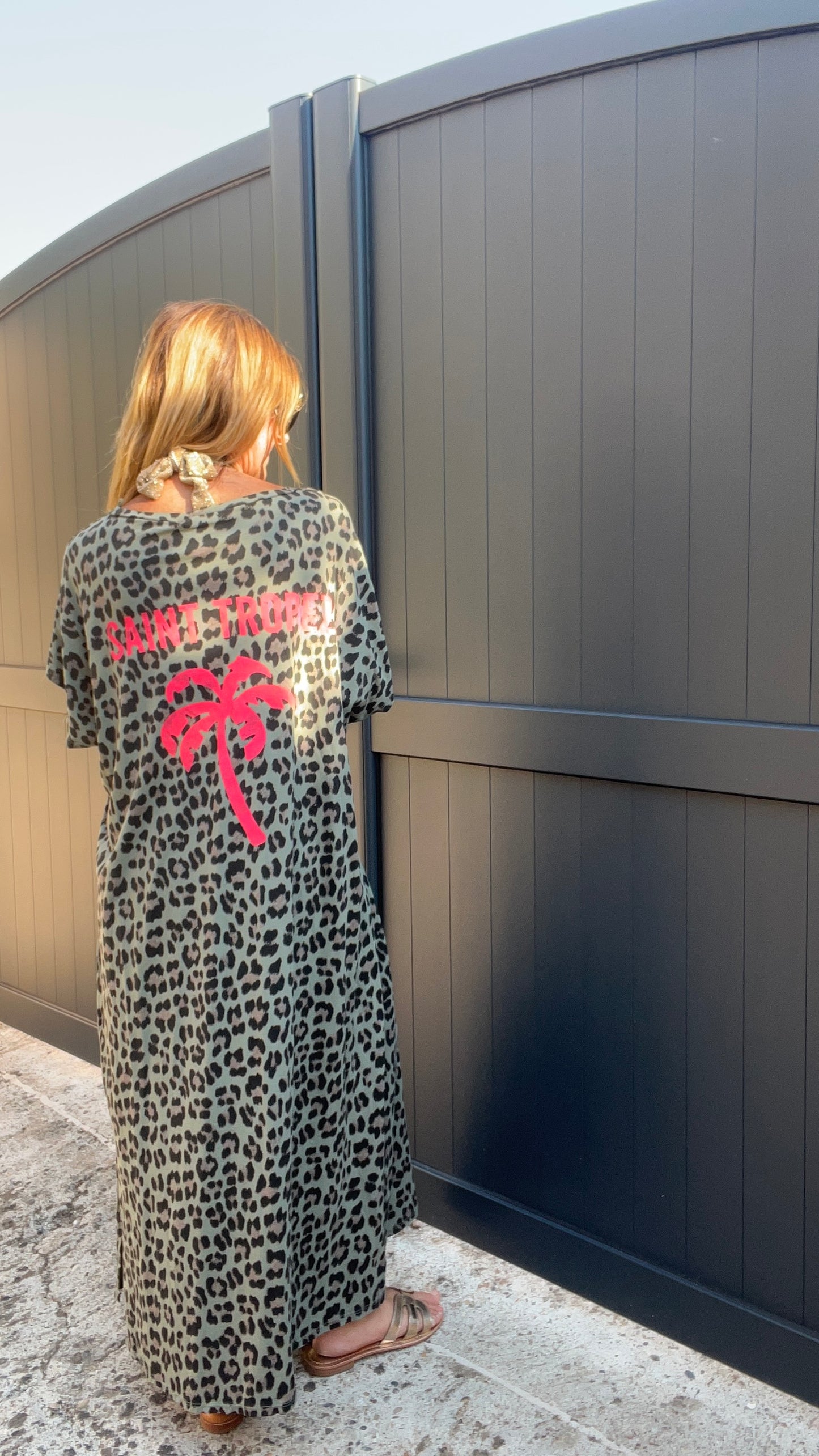 ROBE LONGUE TEE SHIRT LEOPARD KAKI/NOIR/BEIGE