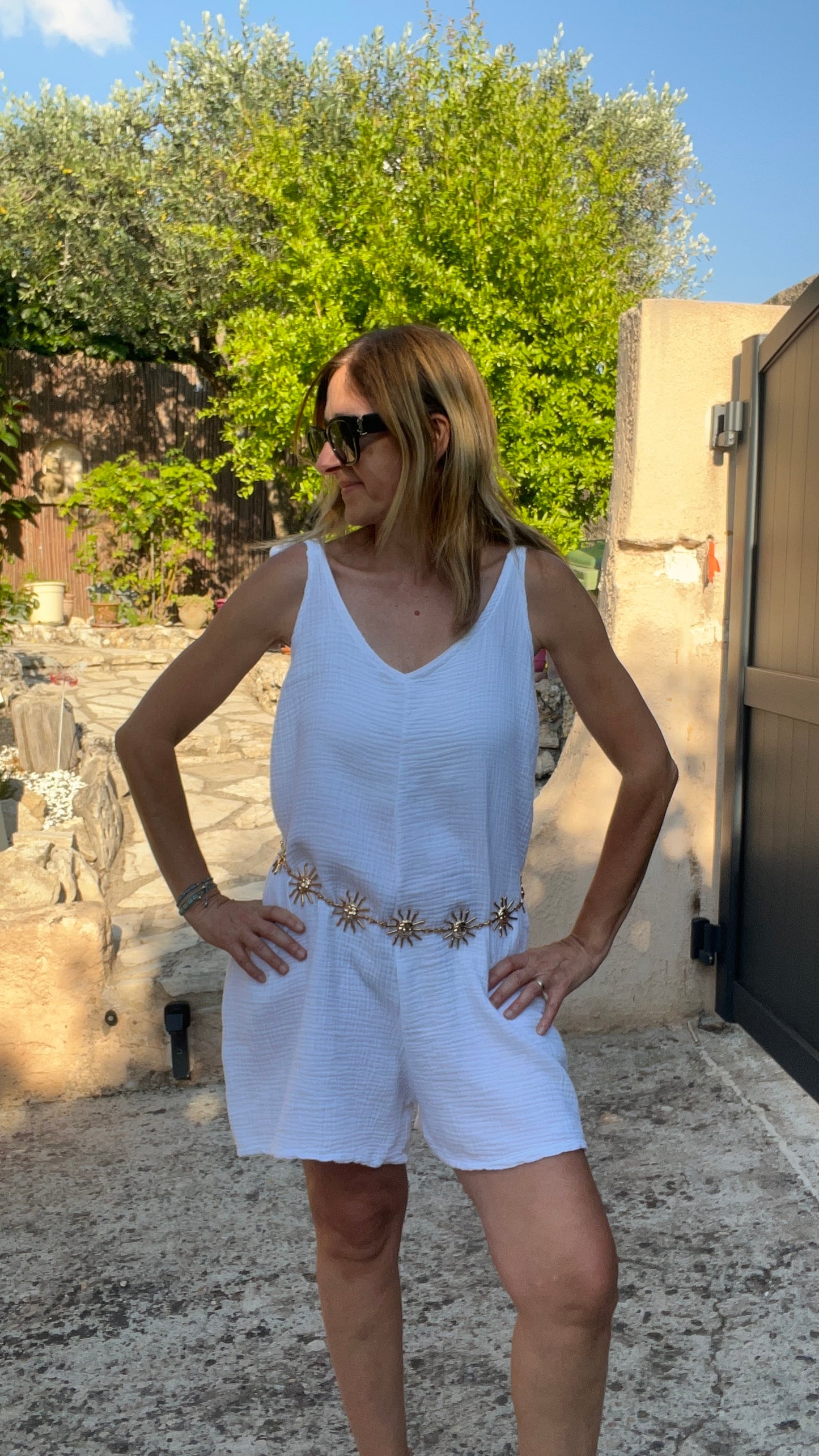 COMBISHORT BLANC GAZE DE COTON