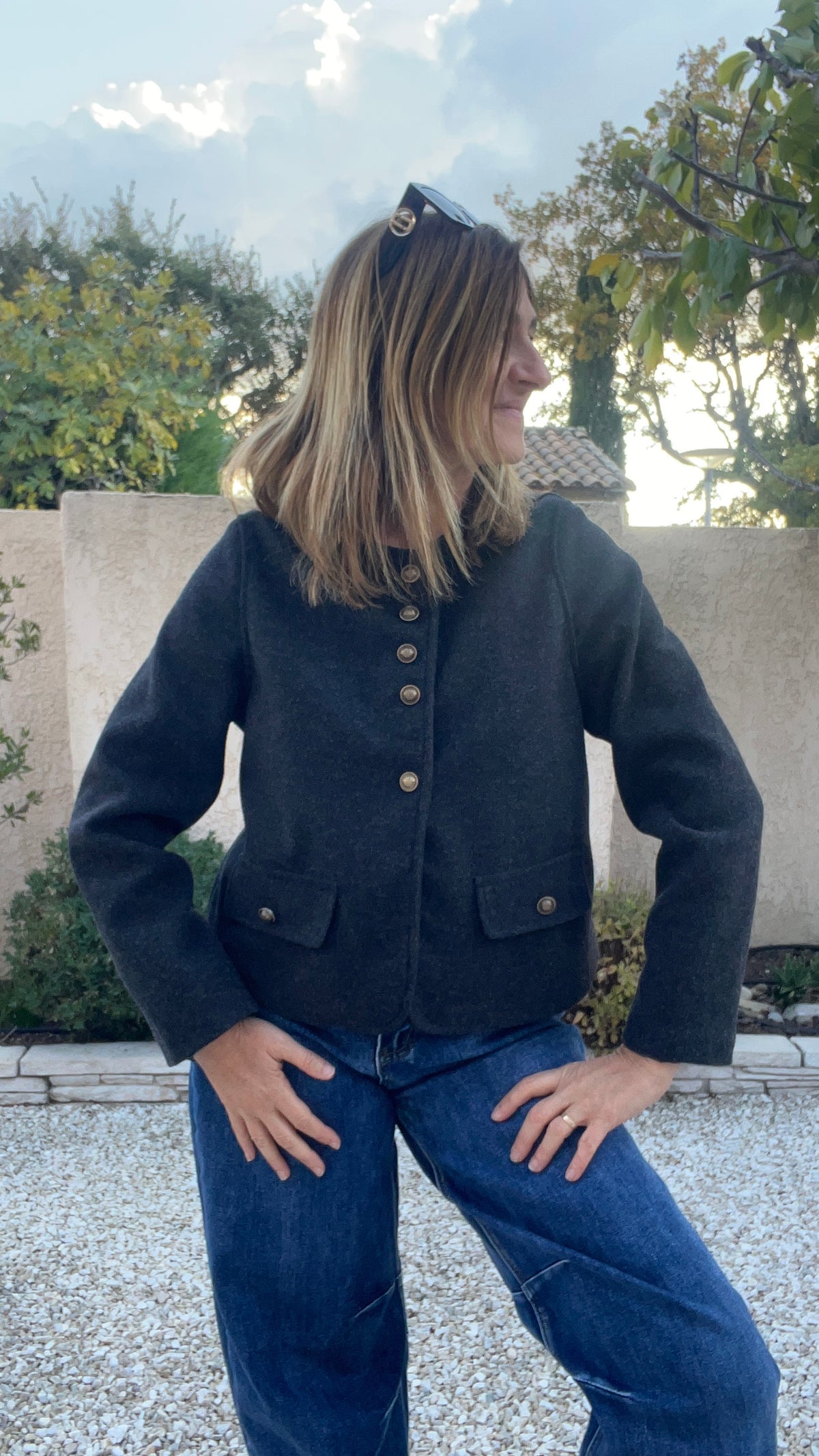 VESTE GRISE FONCÉE BOUTONNEE "CELESTE"