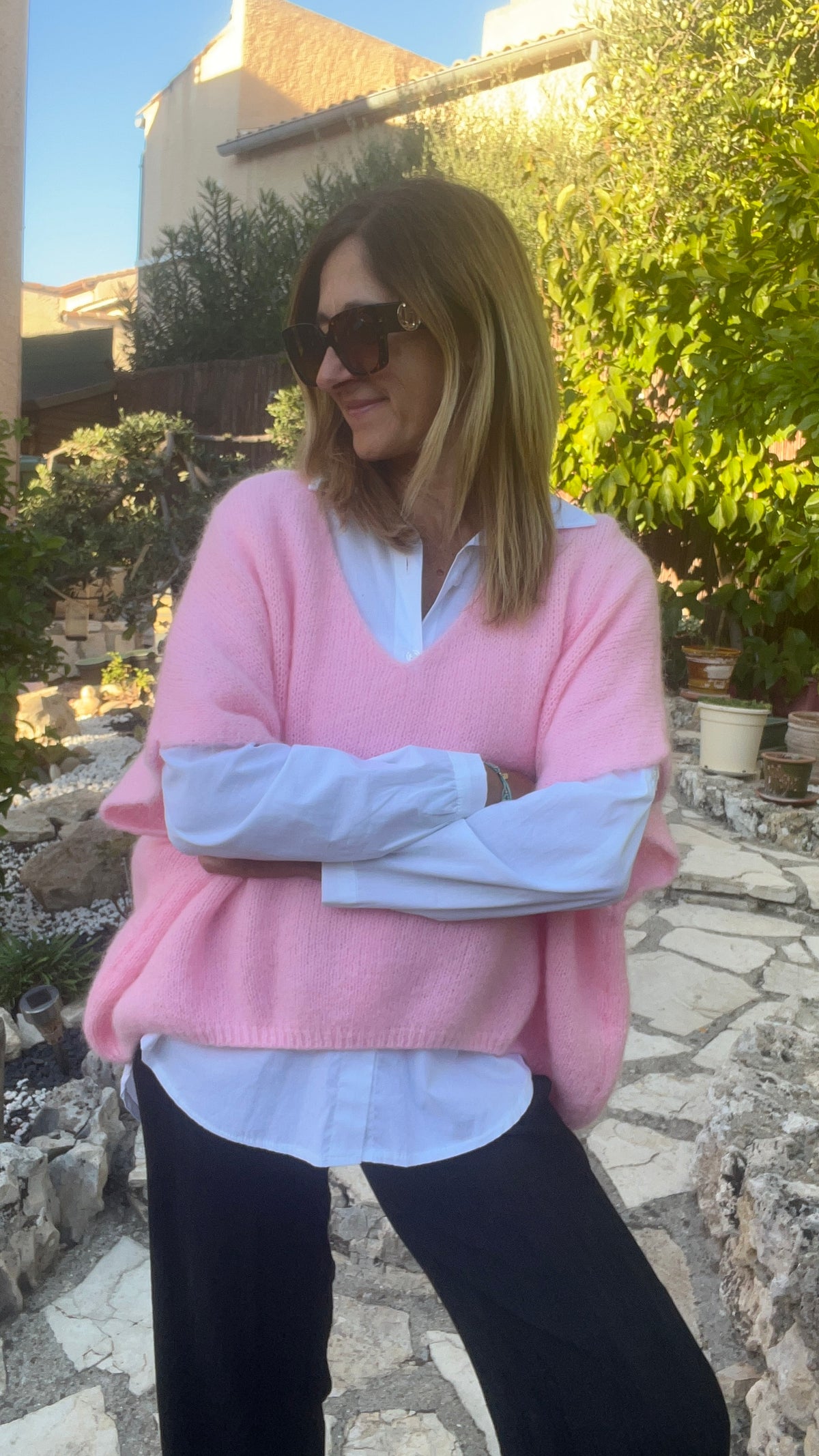 PULL SANS MANCHES OVERSIZE ROSE PÂLE