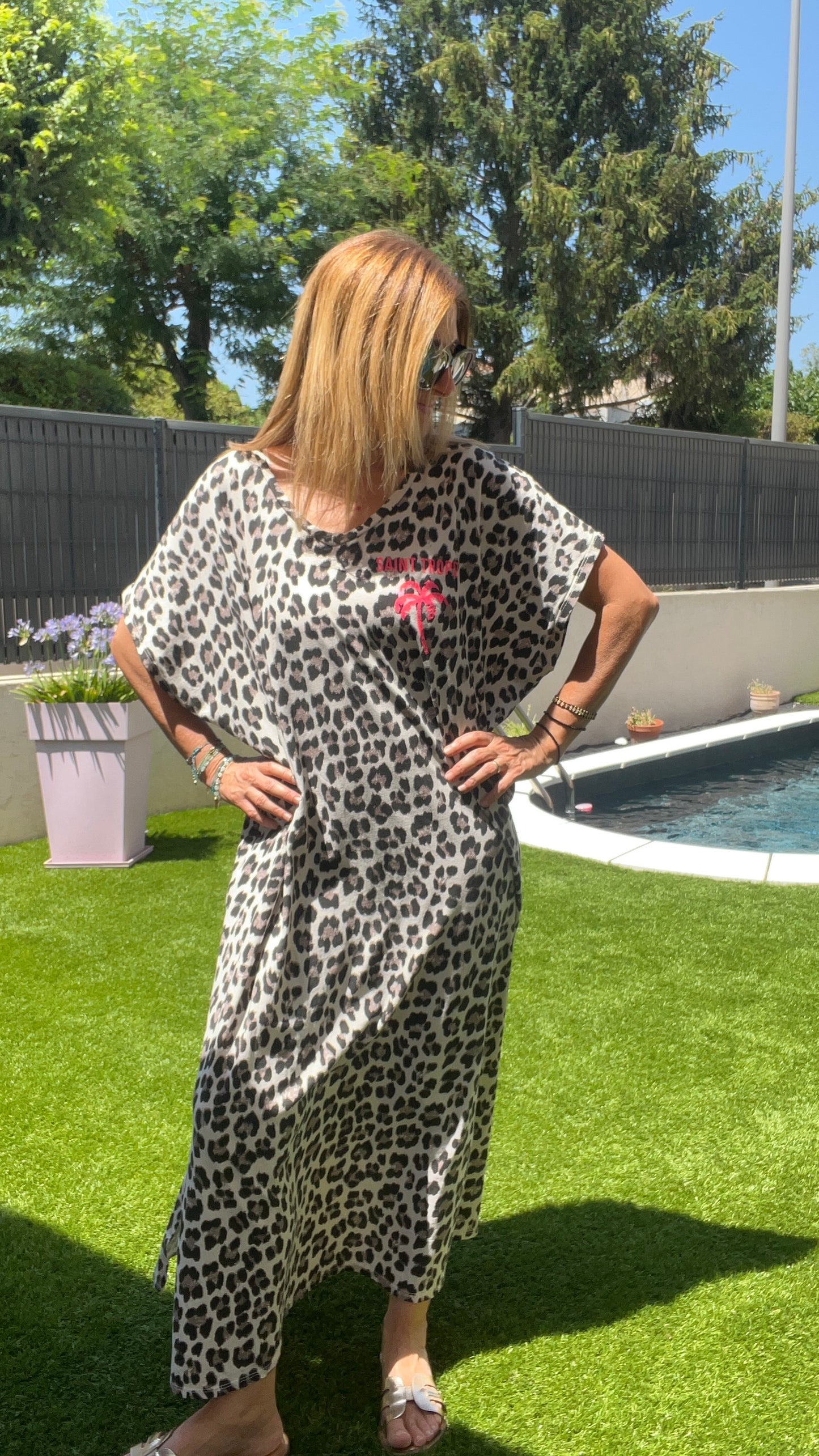 ROBE LONGUE TEE SHIRT LEOPARD BEIGE/NOIR SAINT-TROPEZ