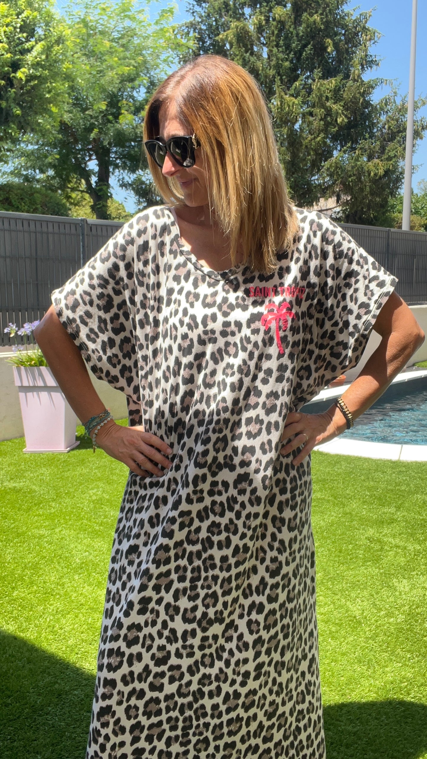 ROBE LONGUE TEE SHIRT LEOPARD BEIGE/NOIR SAINT-TROPEZ