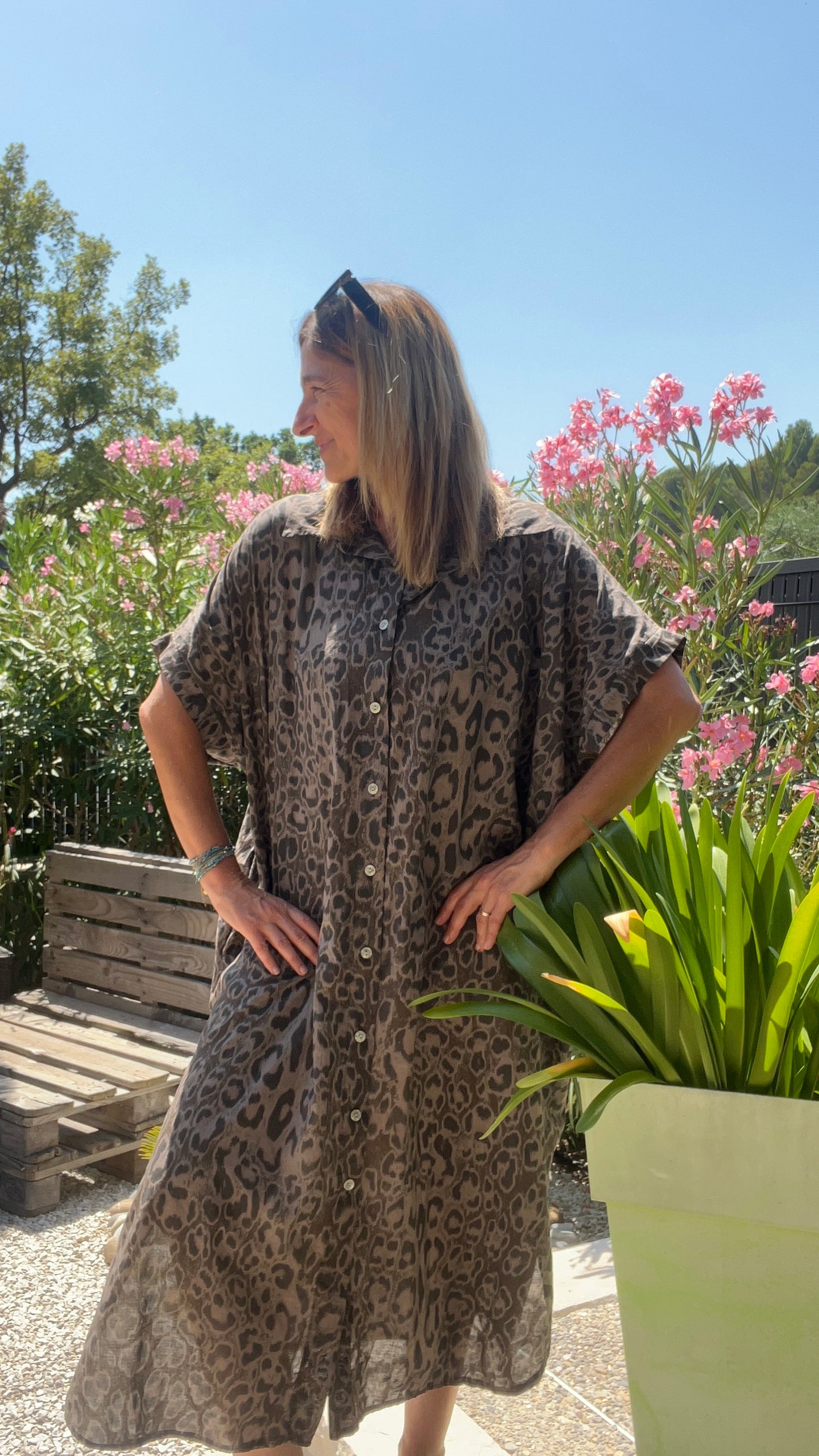 ROBE CHEMISE LEOPARD CHOCOLAT/NOIR "ICONIC