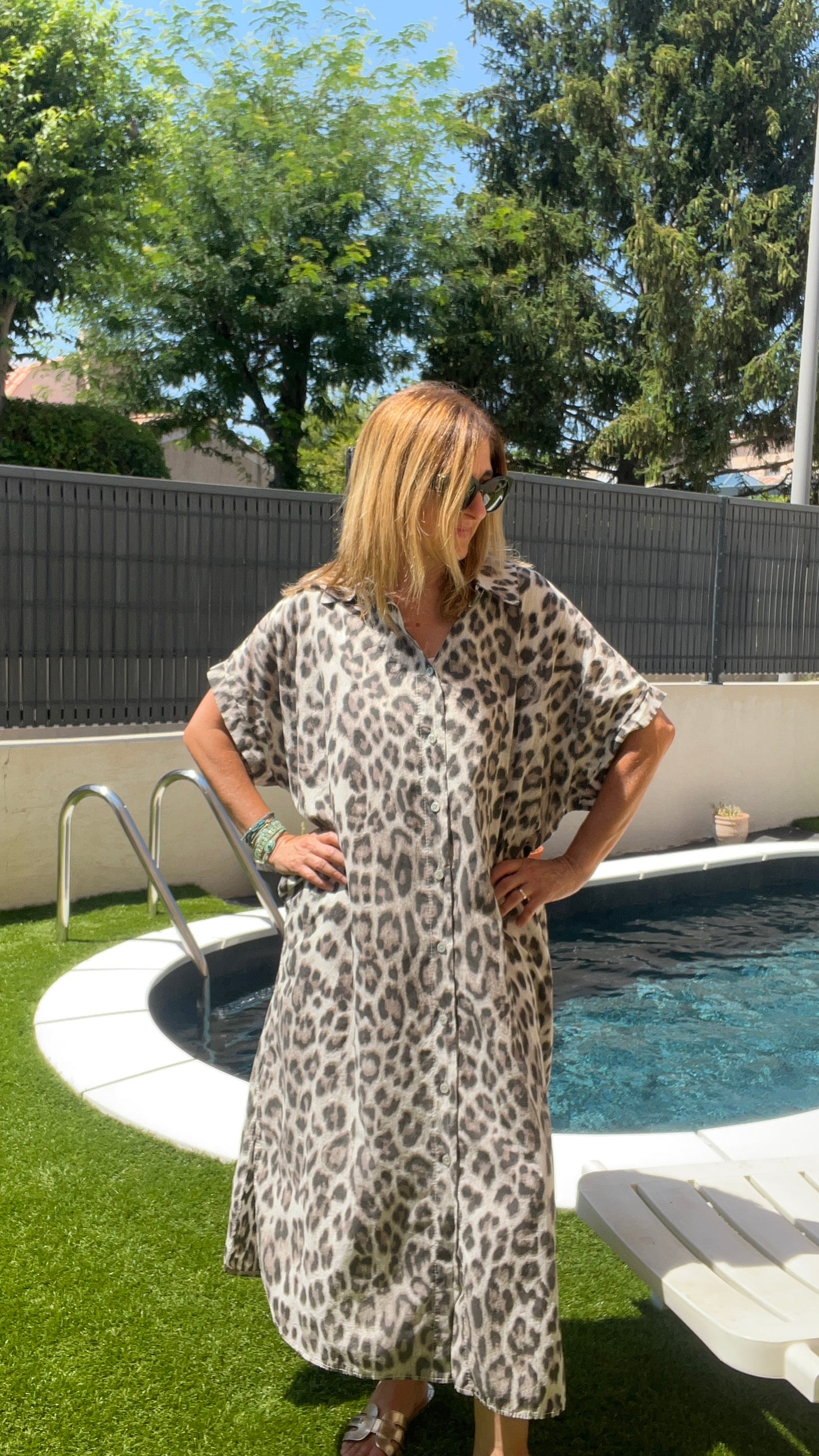 ROBE CHEMISE LEOPARD BEIGE/NOIR "IBIZA"