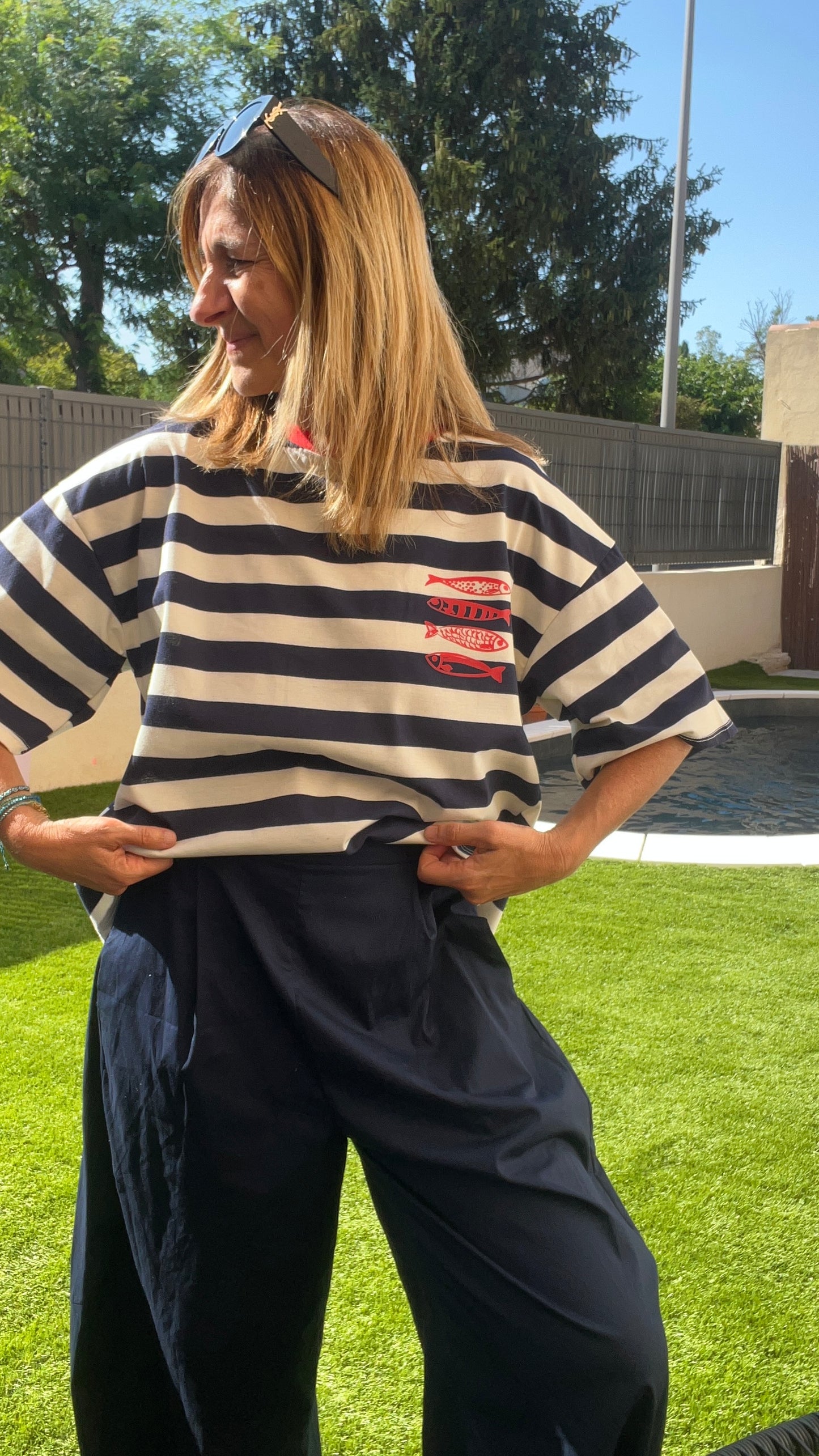 TEE-SHIRT RAYÉ BLEU/BEIGE/ROUGE POISSON
