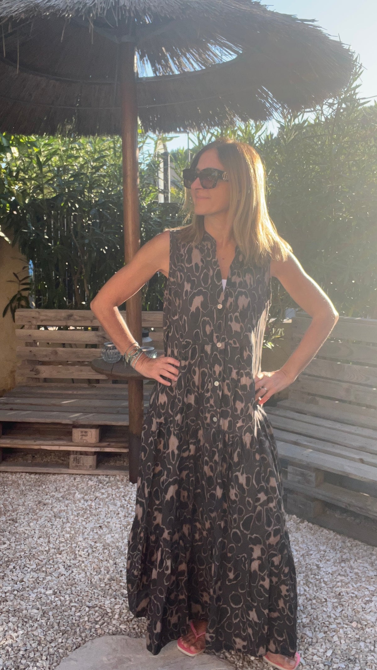 ROBE LONGUE LEOPARD CHOCOLAT/NOIRE/CAMEL
