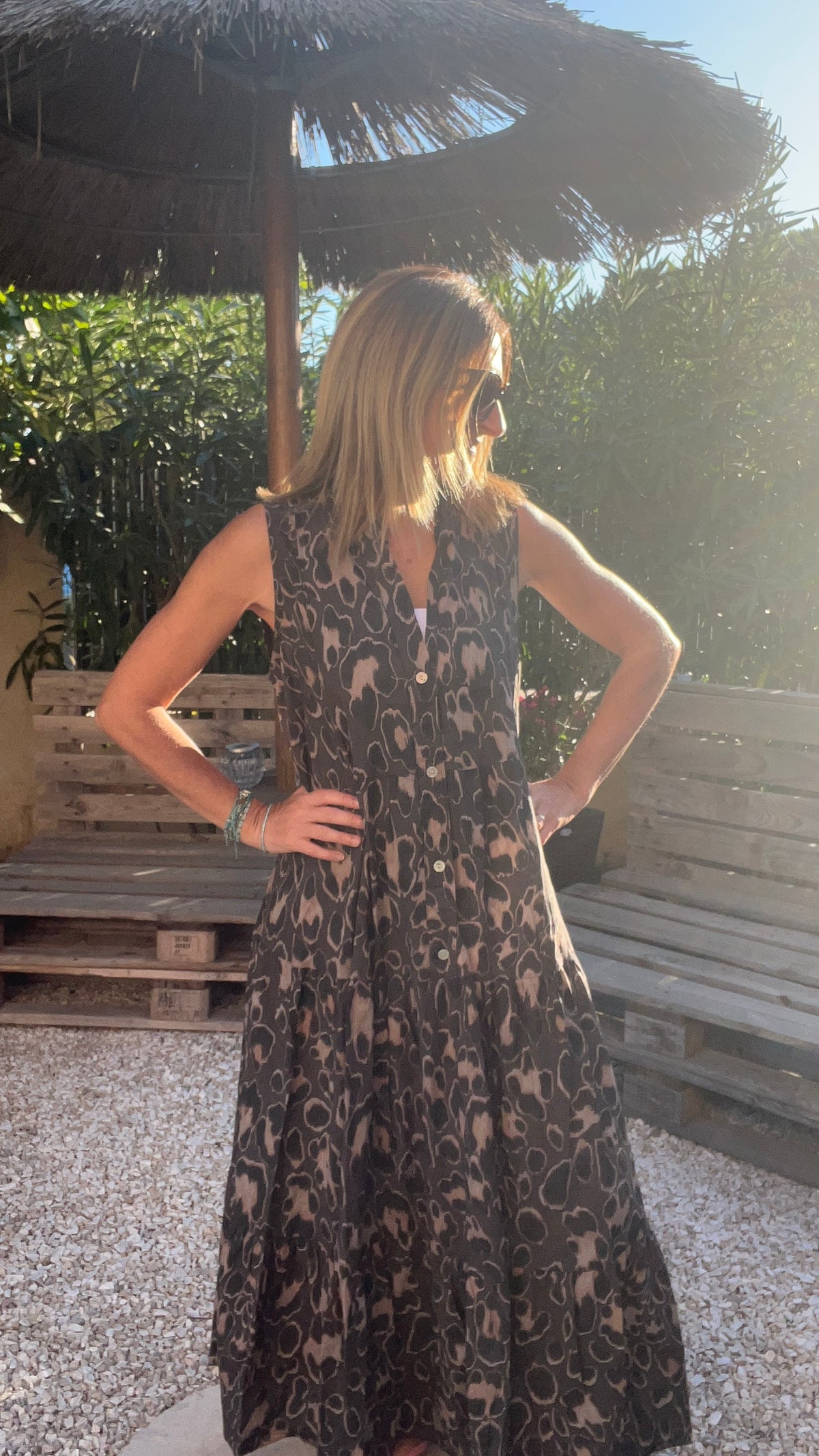 ROBE LONGUE LEOPARD CHOCOLAT/NOIRE/CAMEL