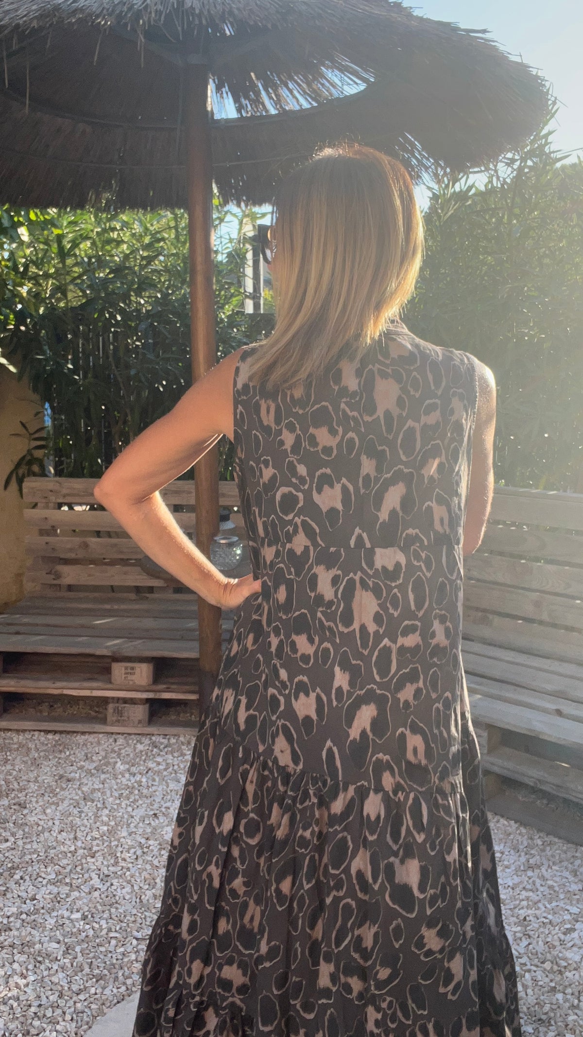 ROBE LONGUE LEOPARD CHOCOLAT/NOIRE/CAMEL