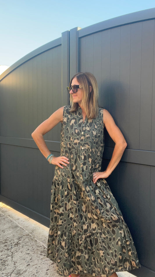 ROBE LONGUE LEOPARD KAKI/NOIRE/CAMEL