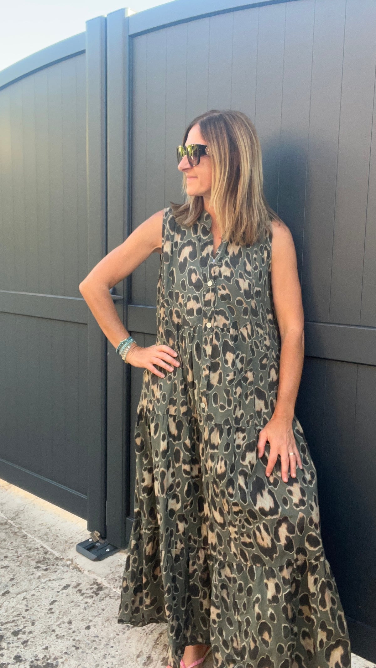 ROBE LONGUE LEOPARD KAKI/NOIRE/CAMEL