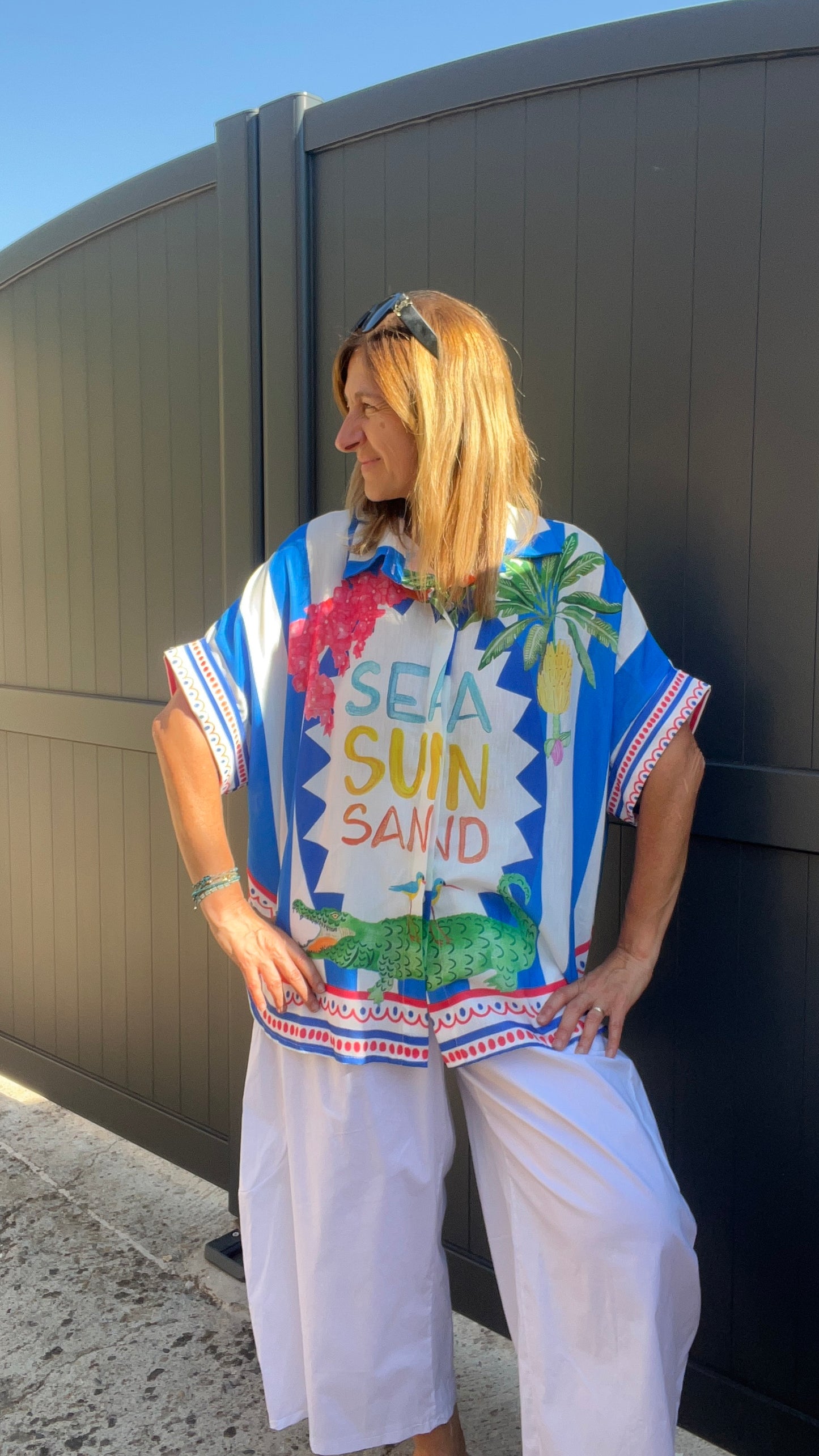 CHEMISIER BLANC/BLEU/VERT SEA SUN SAND