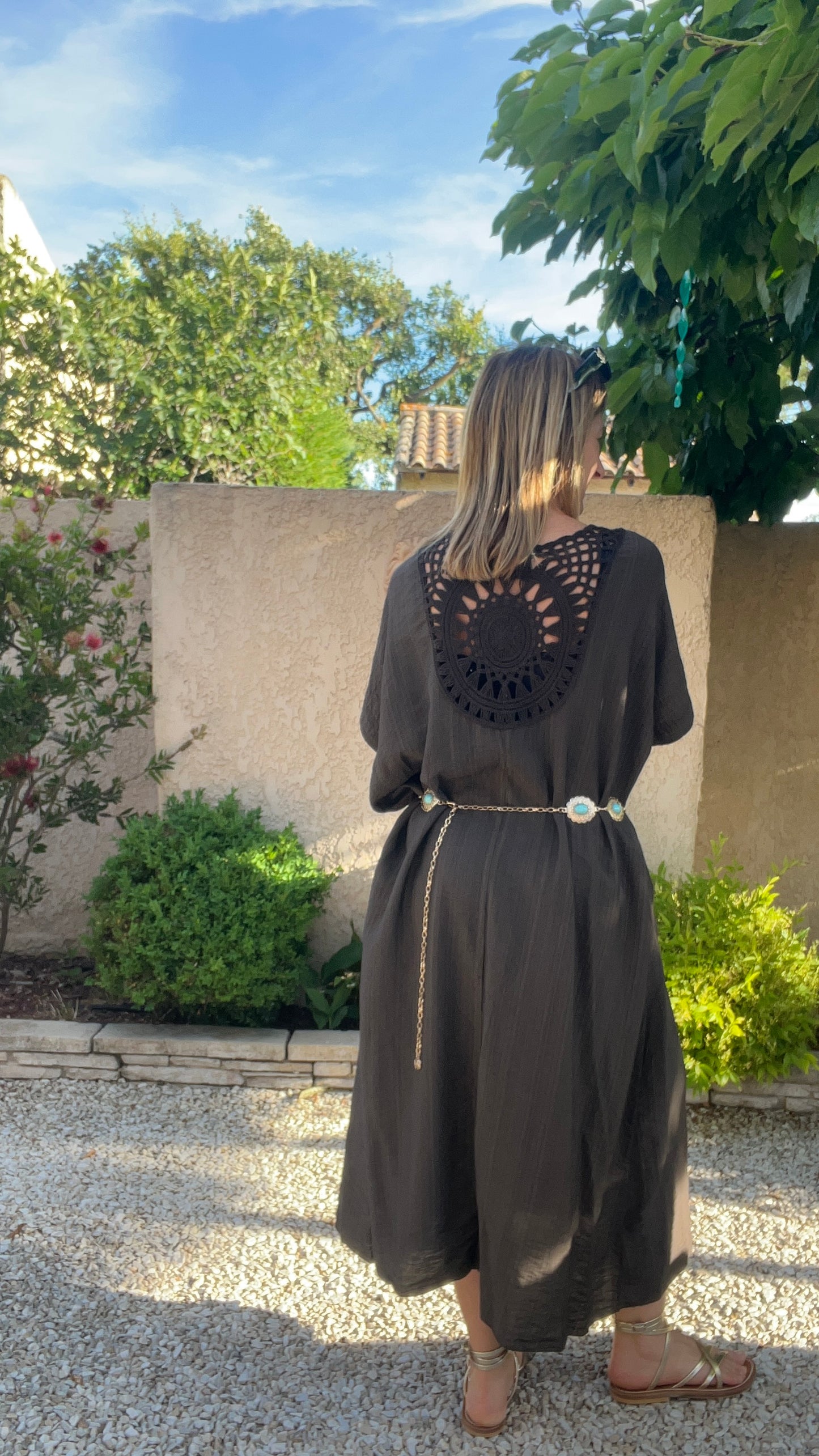 ROBE CHOCOLAT LONGUE DOS BRODE DENTELLE