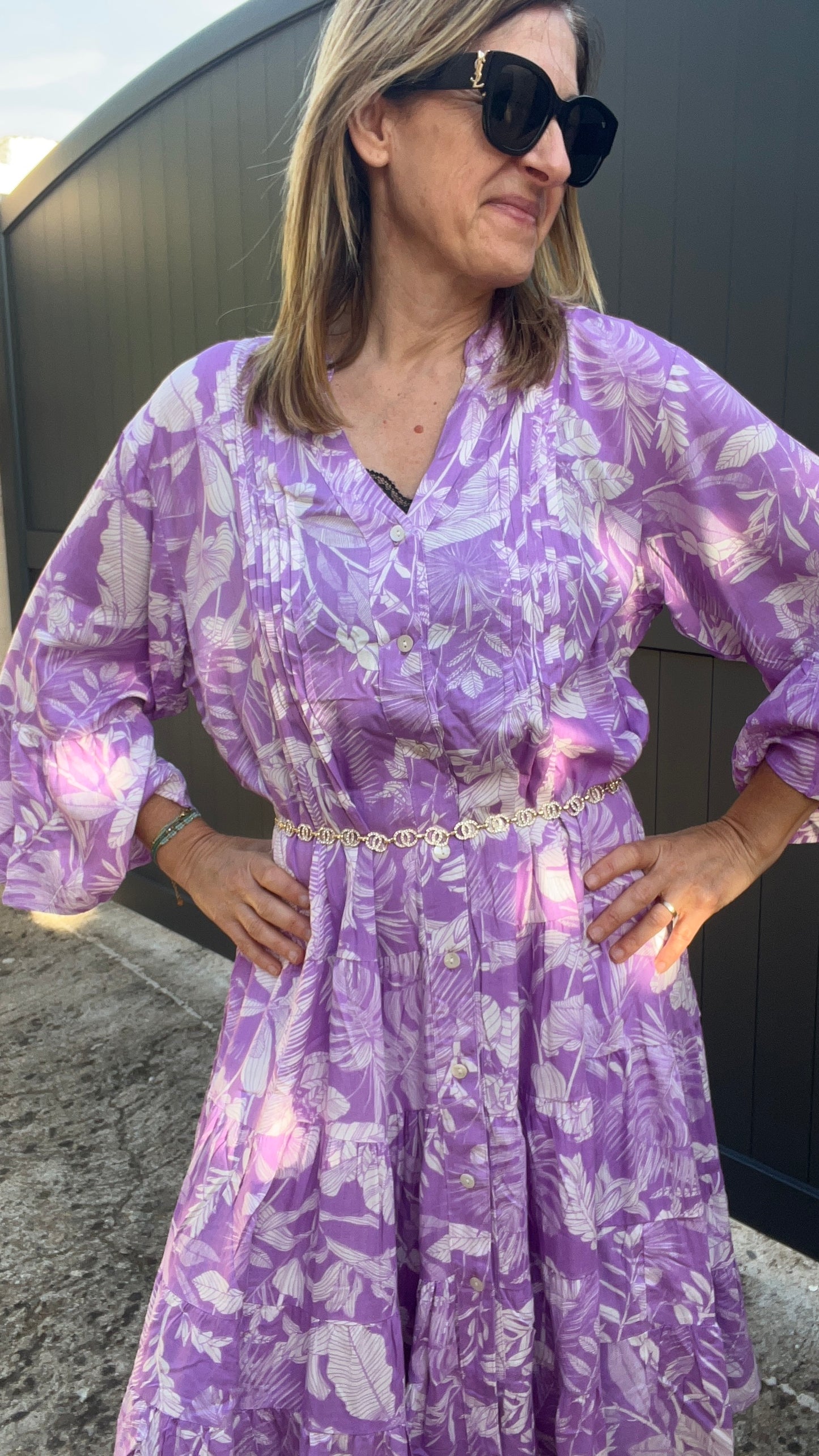 ROBE PARME/BLANC FLEURIE