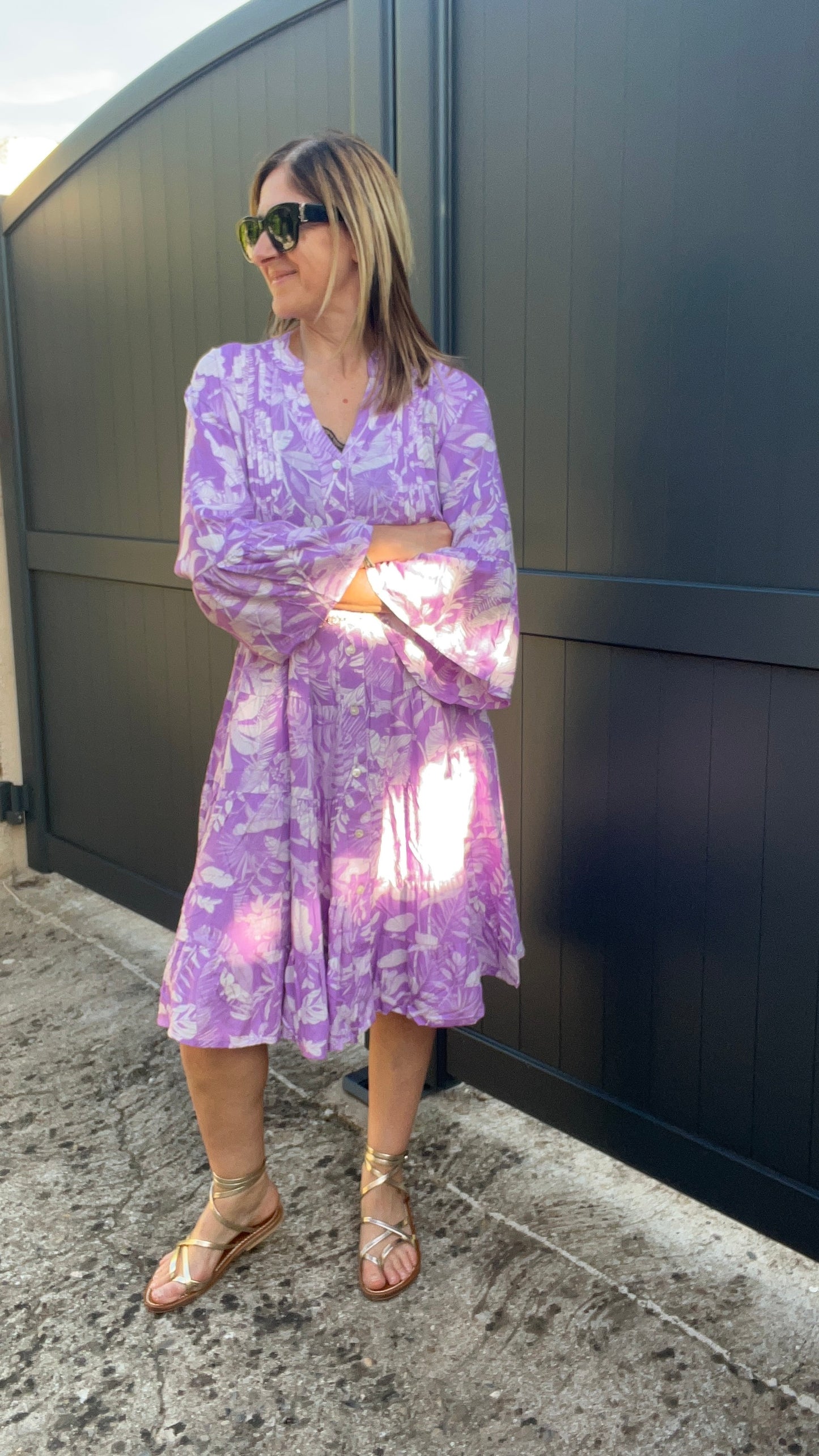 ROBE PARME/BLANC FLEURIE